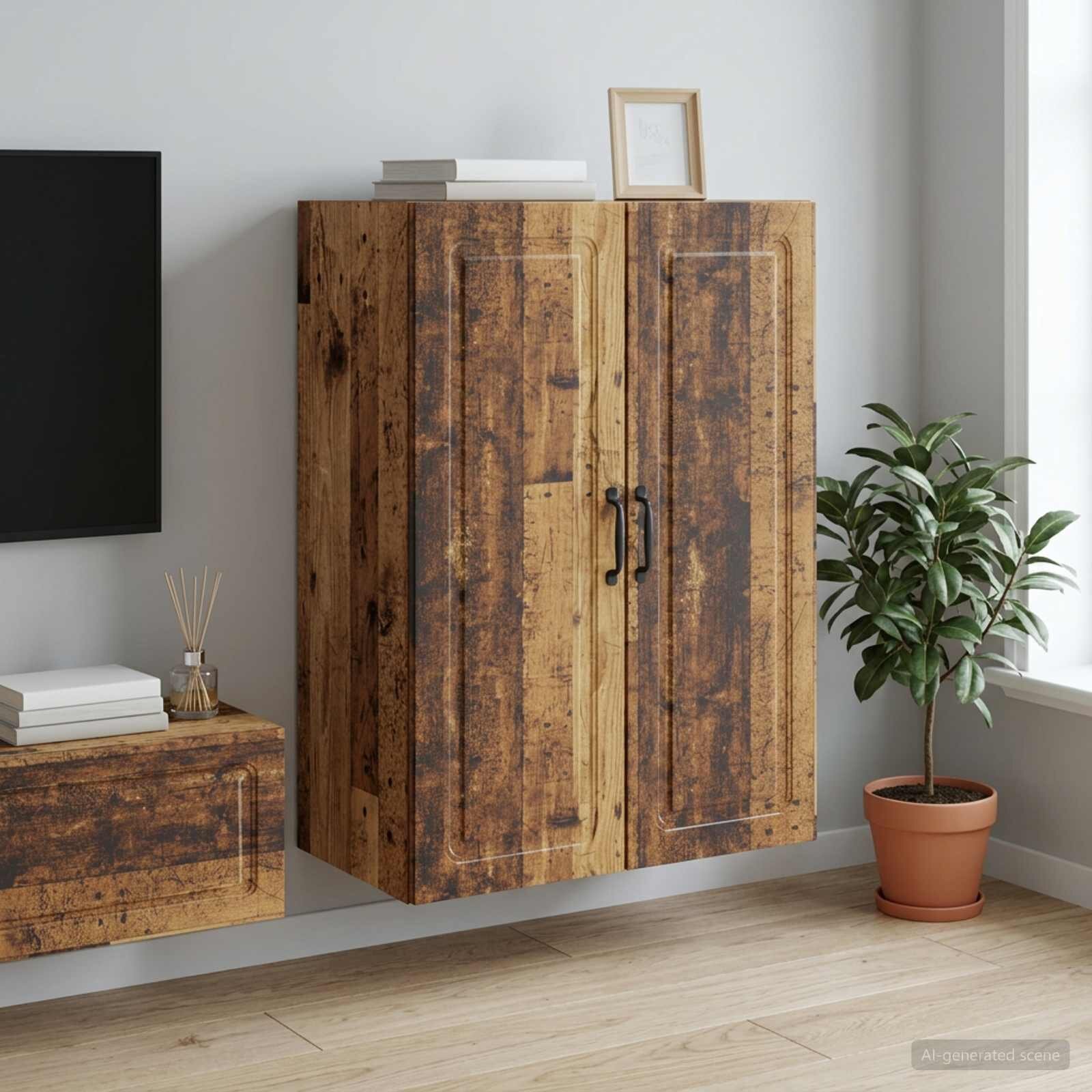 vidaXL Стенно шкафче 66 x 345 x 90 см Инженерна дървесина Старо дърво