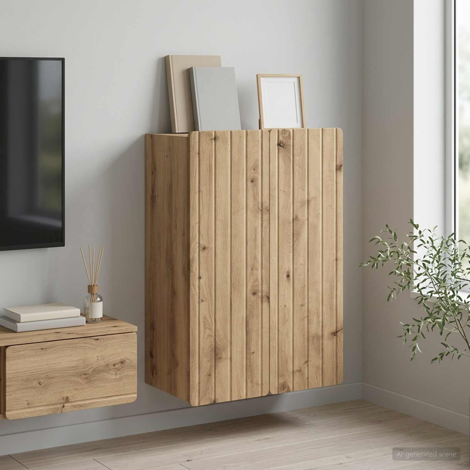vidaXL Стенно шкафче 66 x 345 x 92 см Инженерна дървесина Дъб артизан