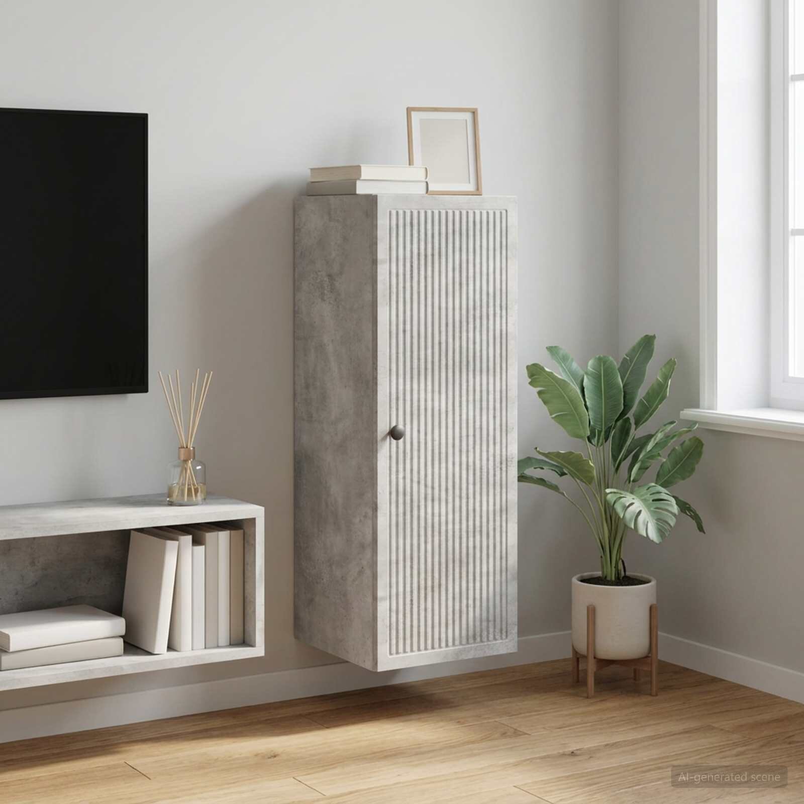 vidaXL Стенно шкафче Бетонно сиво 33 x 345 x 90 см
