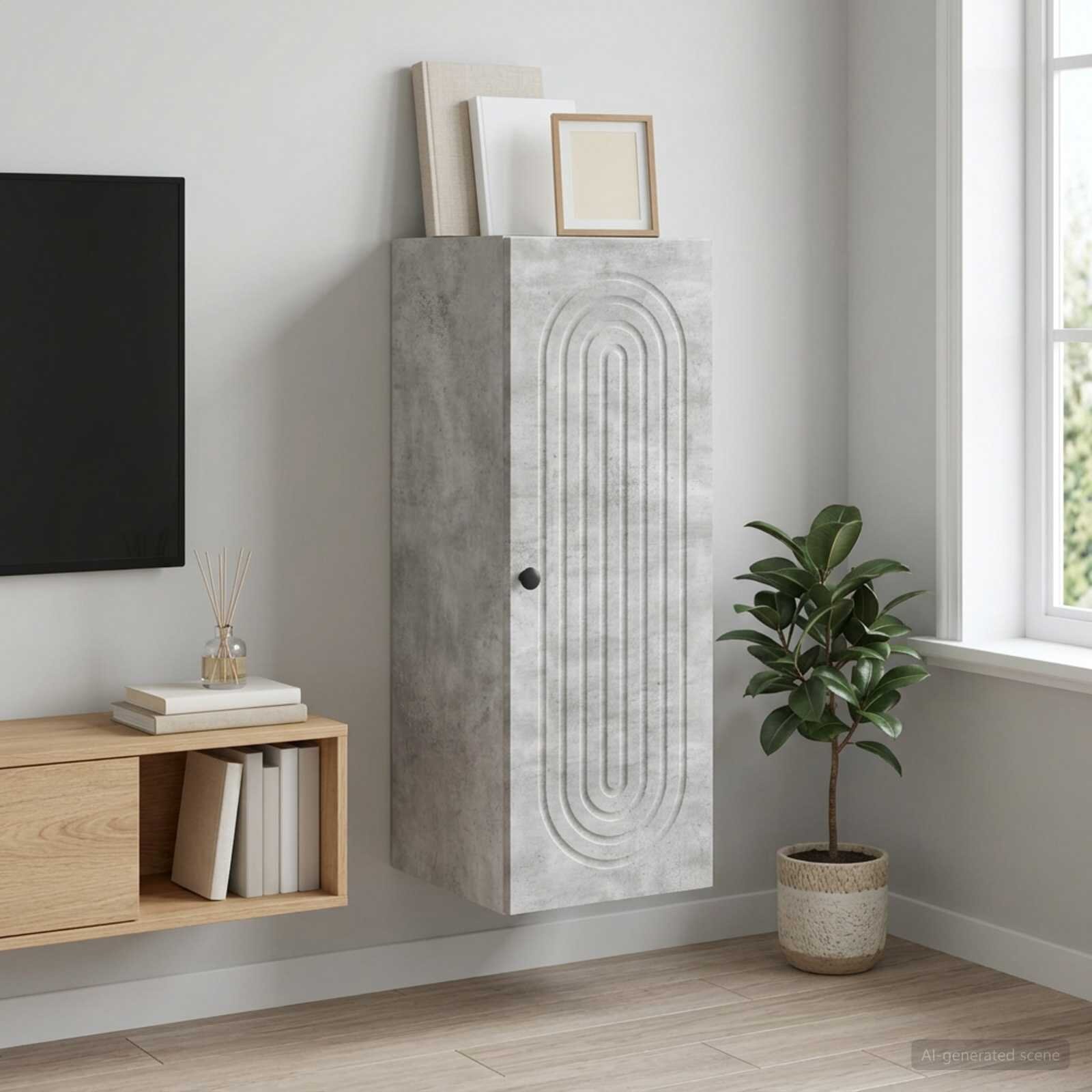 vidaXL Стенно шкафче Бетонно сиво 33 x 345 x 90 см