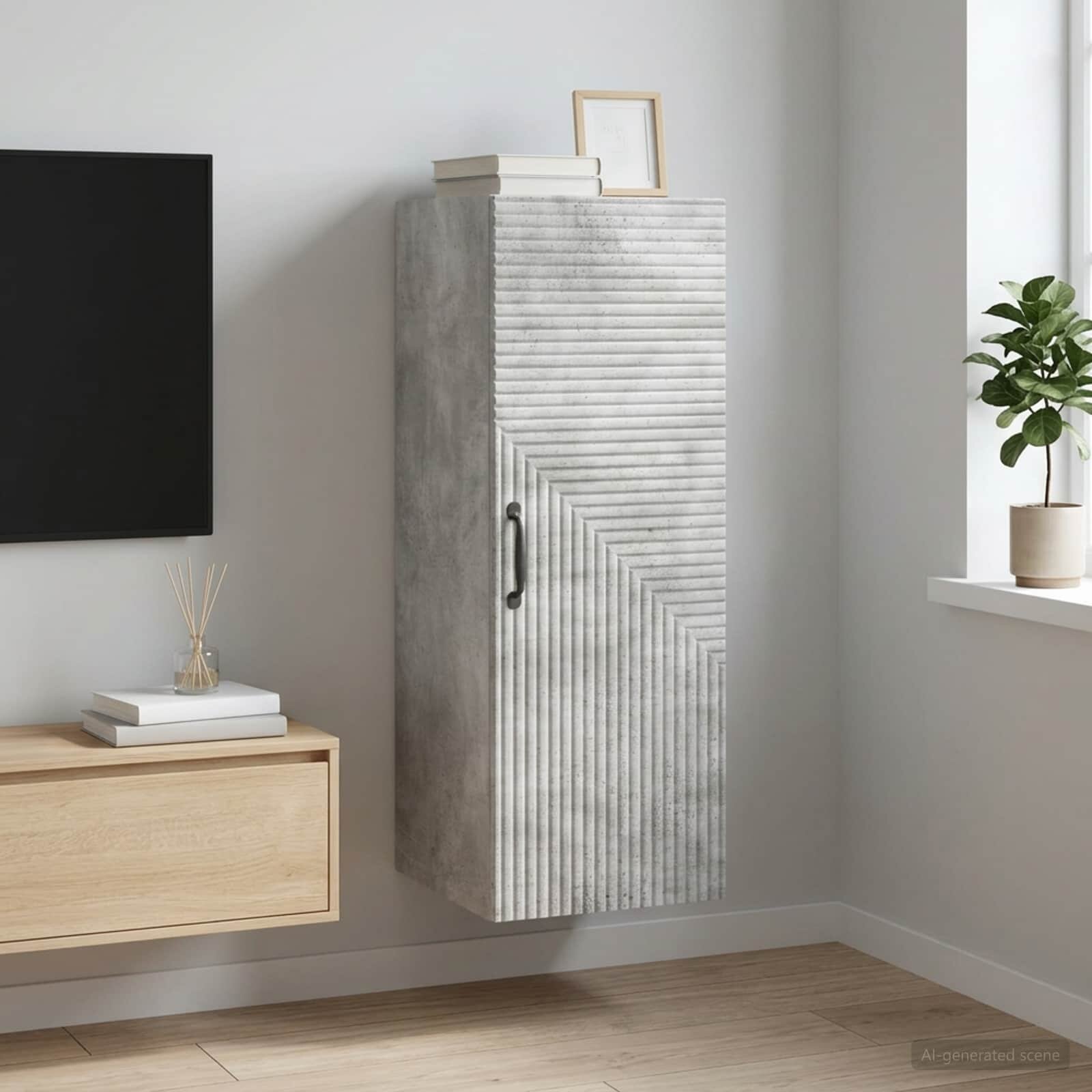 vidaXL Стенно шкафче Бетонно сиво 33 x 345 x 90 см