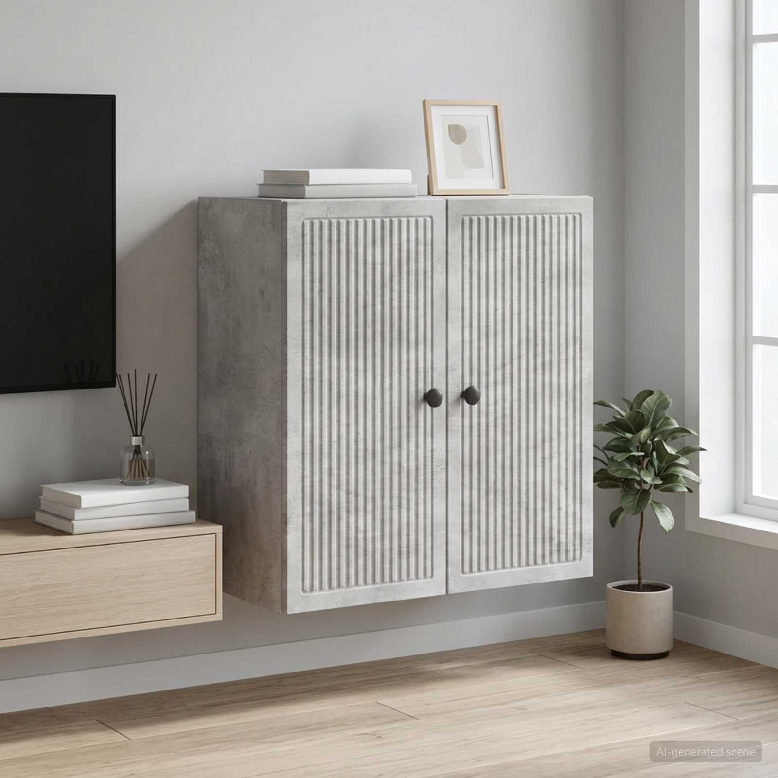 vidaXL Стенно шкафче Бетонно сиво 59 x 31 x 60 см Инженерна дървесина