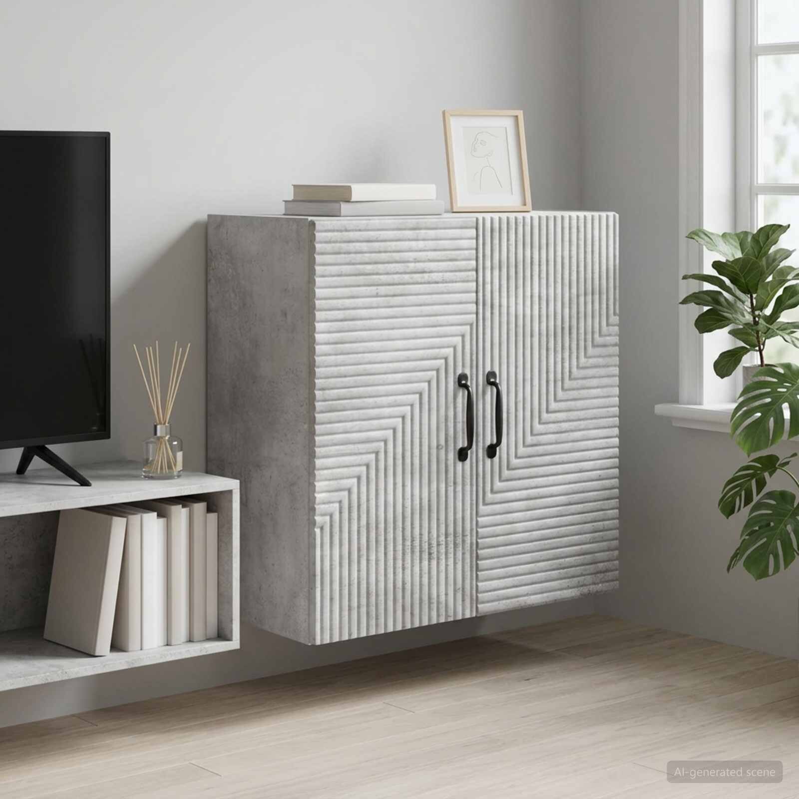 vidaXL Стенно шкафче Бетонно сиво 59 x 31 x 60 см Инженерна дървесина