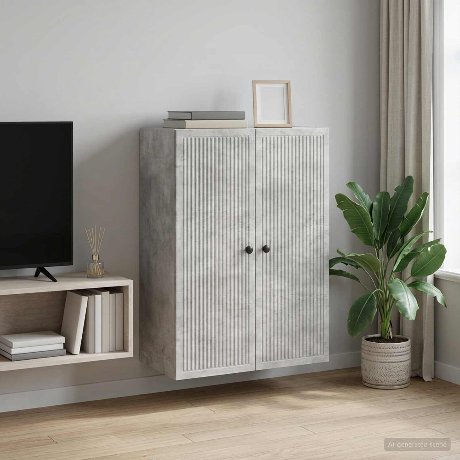 vidaXL Стенно шкафче Бетонно сиво 66 x 345 x 90 см