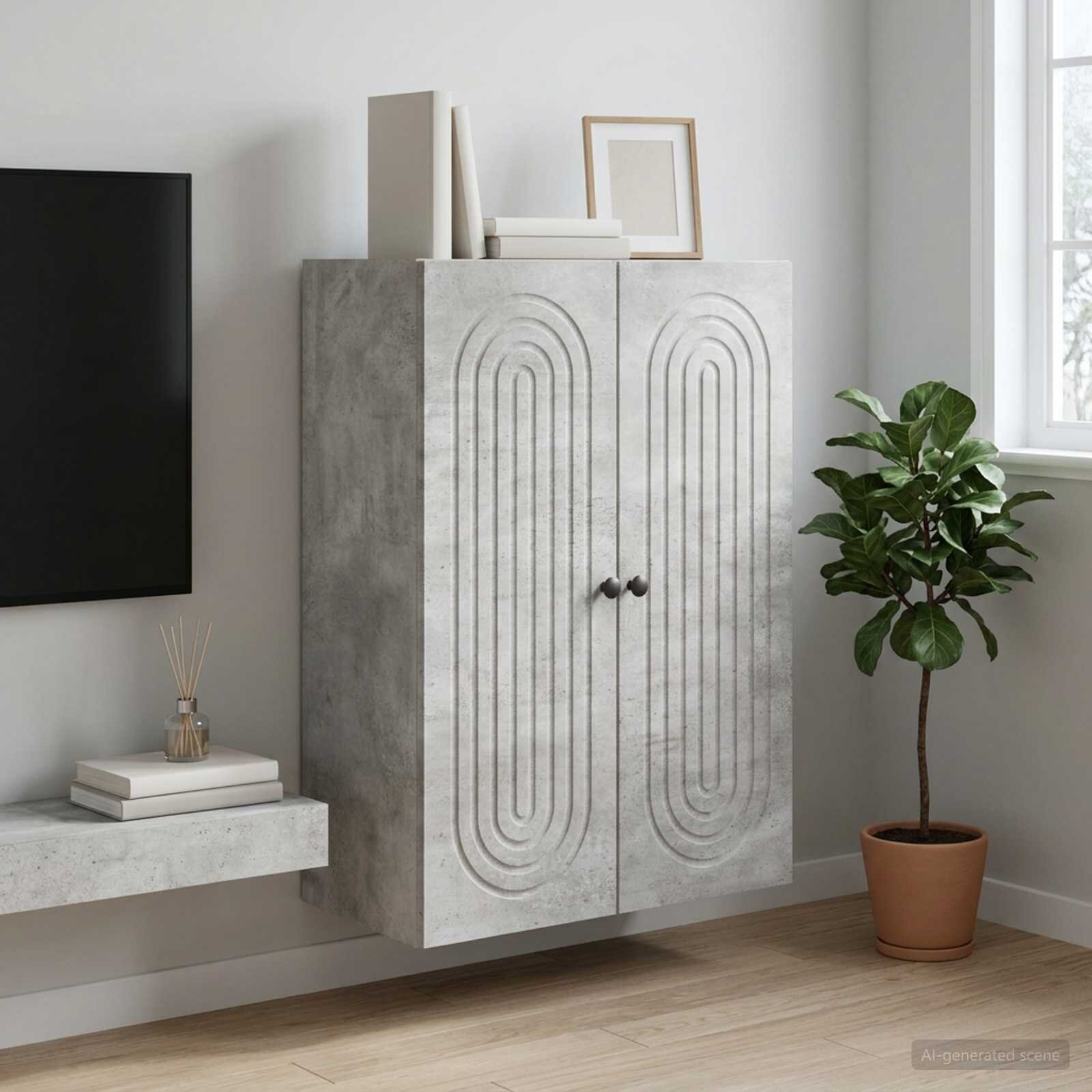 vidaXL Стенно шкафче Бетонно сиво 66 x 345 x 90 см
