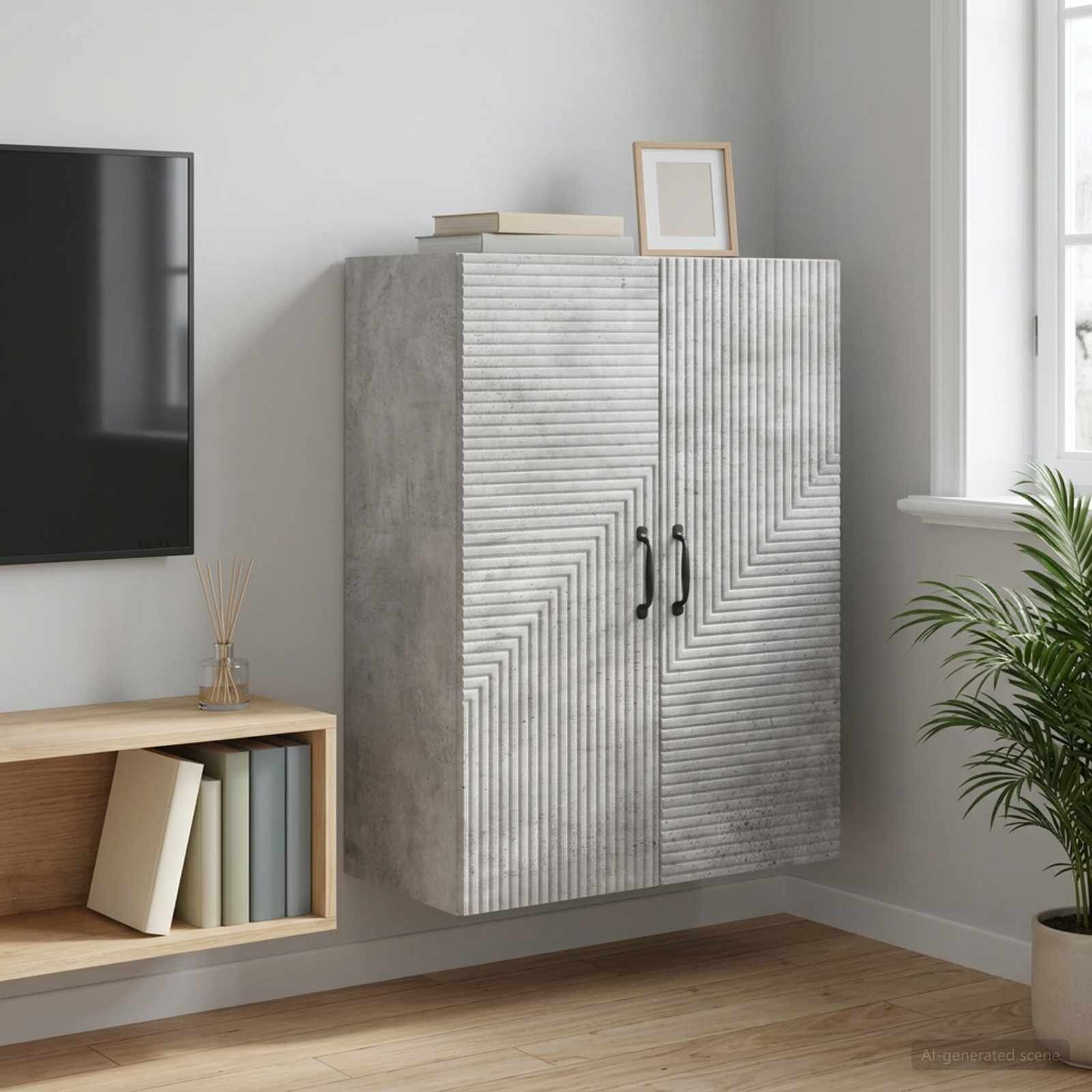 vidaXL Стенно шкафче Бетонно сиво 66 x 345 x 90 см