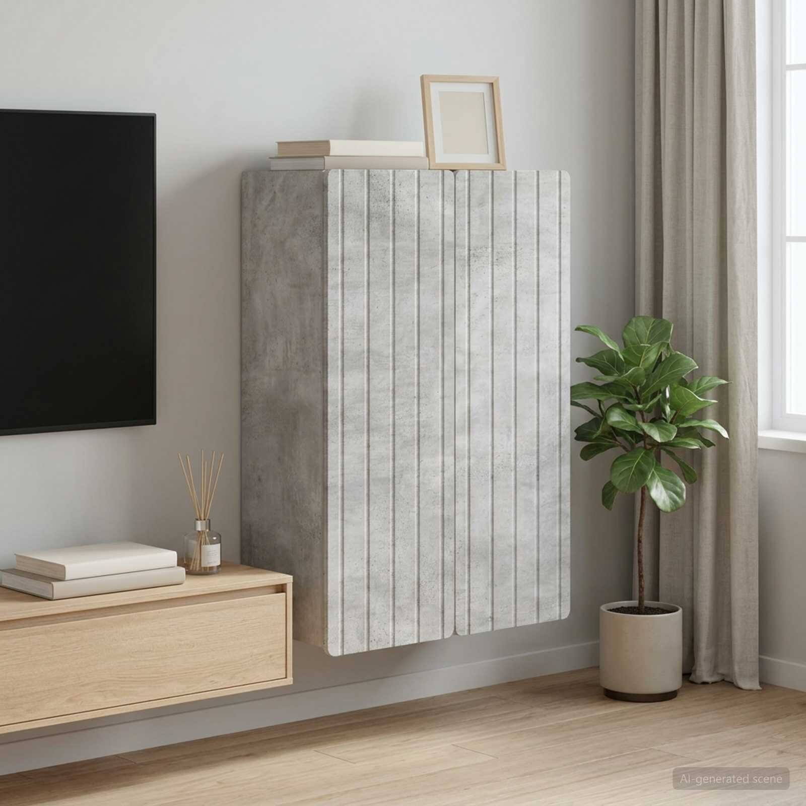 vidaXL Стенно шкафче Бетонно сиво 66 x 345 x 92 см