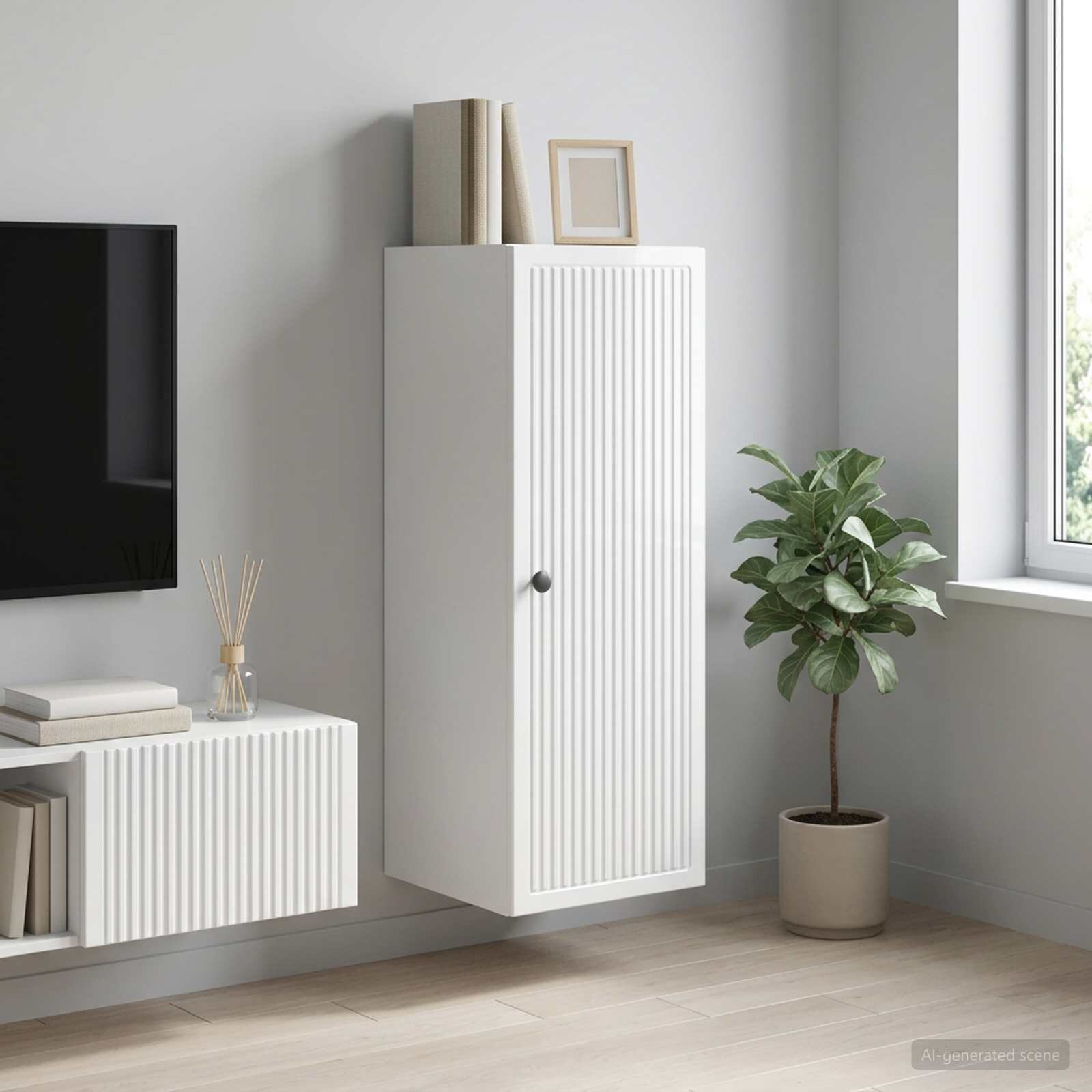 vidaXL Стенно шкафче Бял гланц 33 x 345 x 90 см Инженерна дървесина