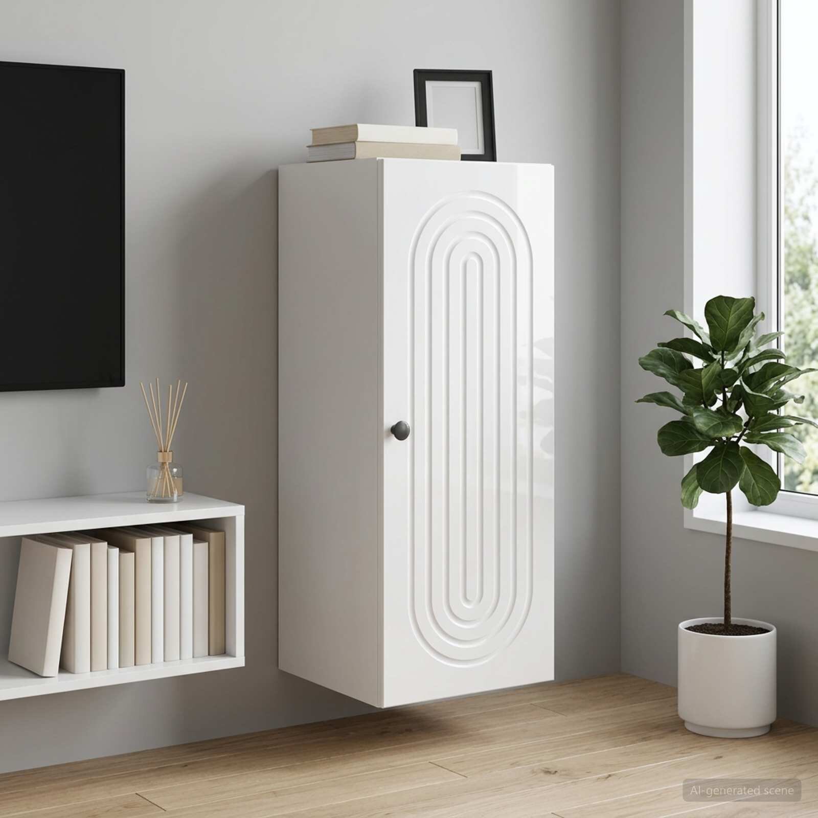 vidaXL Стенно шкафче Бял гланц 33 x 345 x 90 см Инженерна дървесина