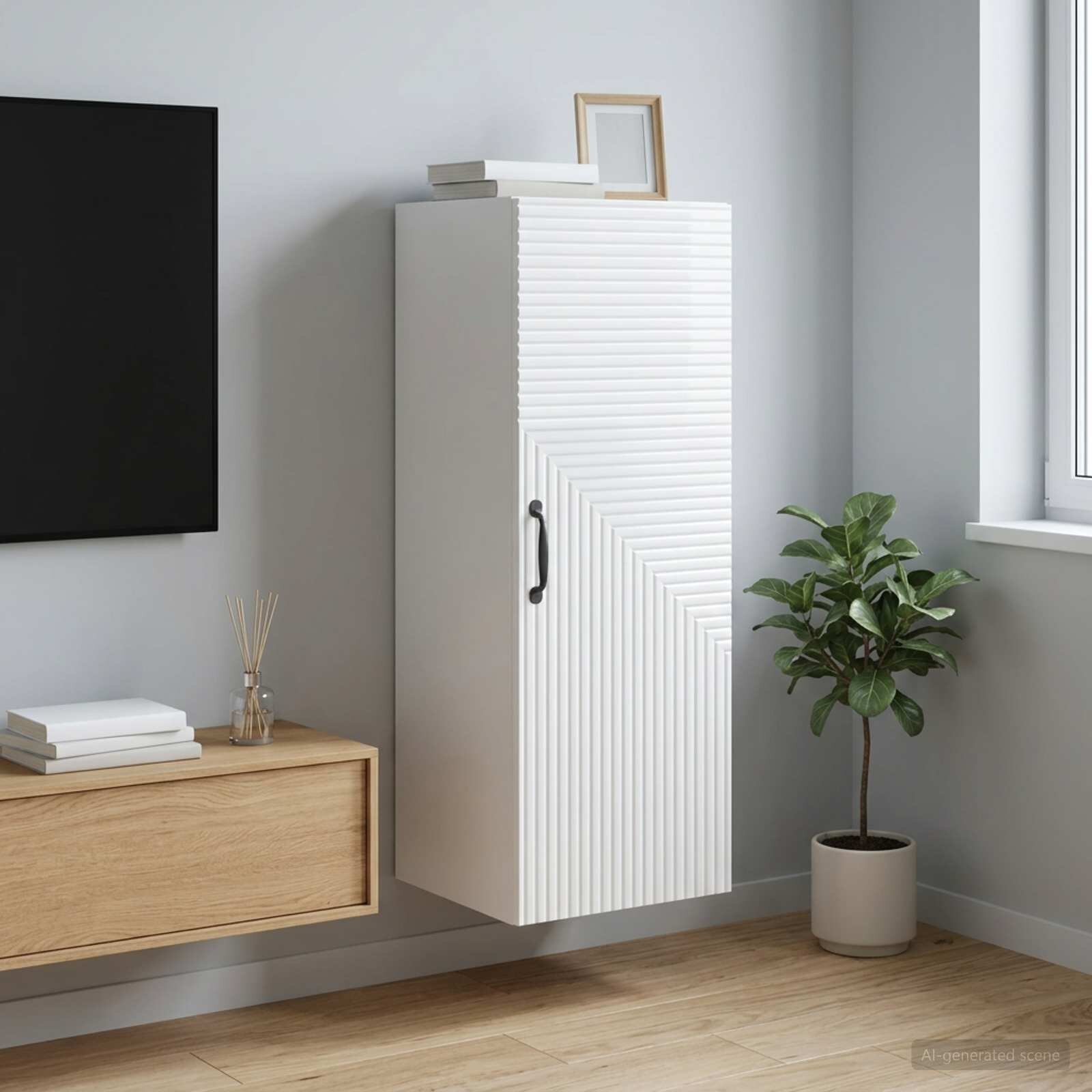 vidaXL Стенно шкафче Бял гланц 33 x 345 x 90 см Инженерна дървесина