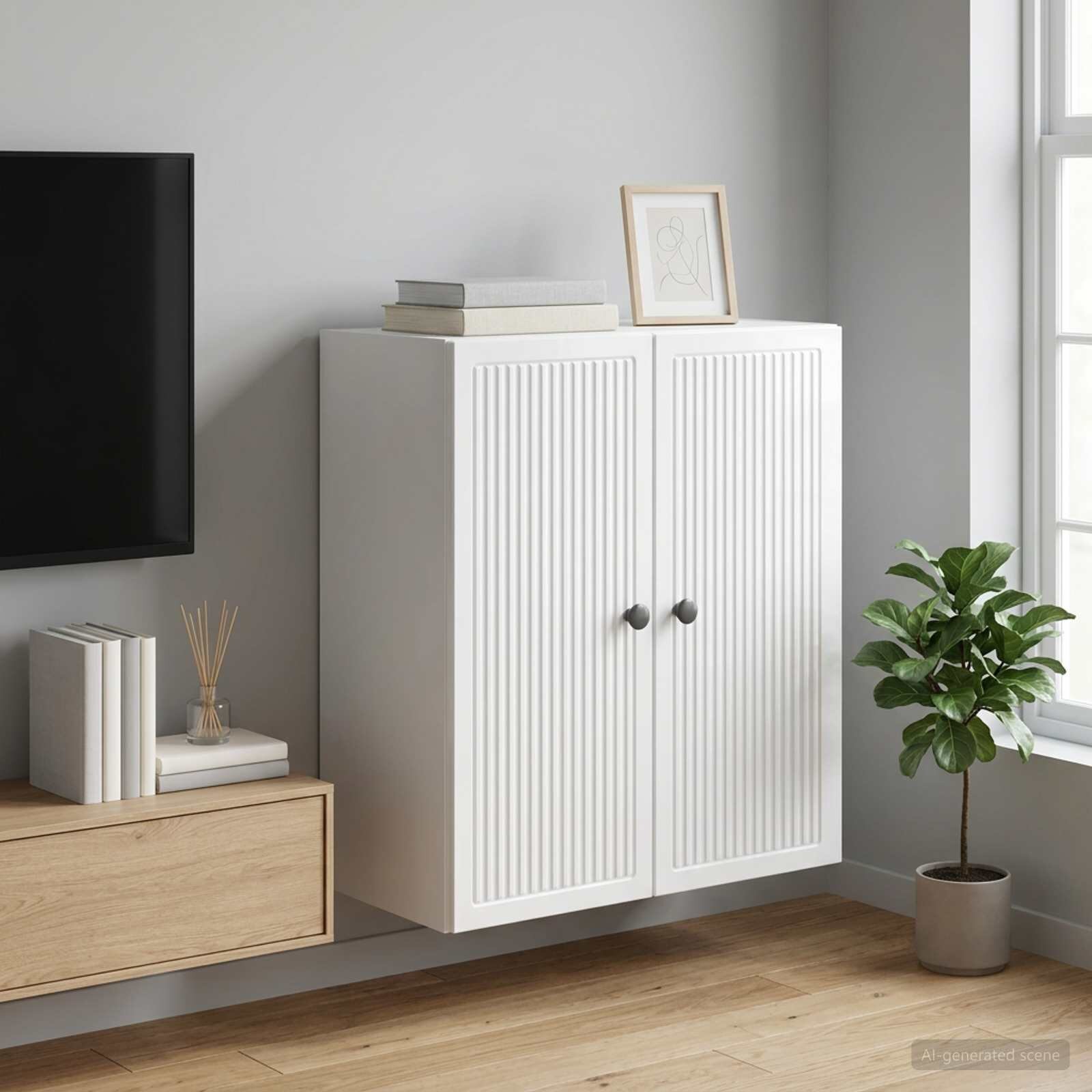 vidaXL Стенно шкафче Бял гланц 59 x 31 x 60 см Инженерна дървесина