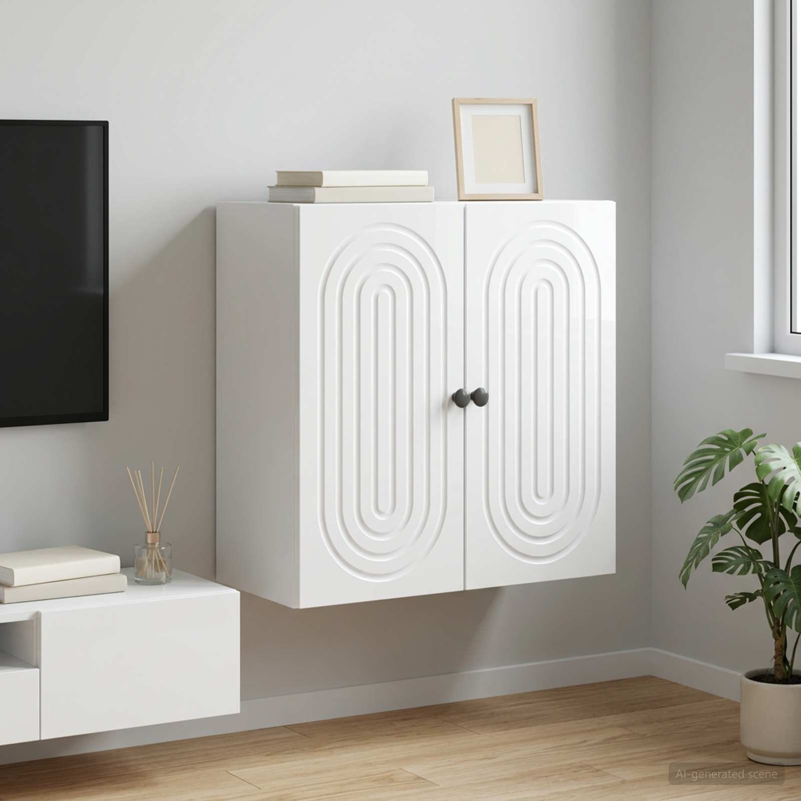 vidaXL Стенно шкафче Бял гланц 59 x 31 x 60 см Инженерна дървесина