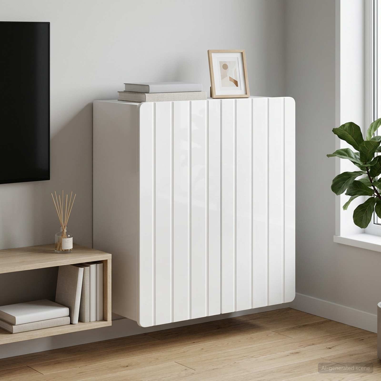 vidaXL Стенно шкафче Бял гланц 59 x 31 x 64 см Инженерна дървесина