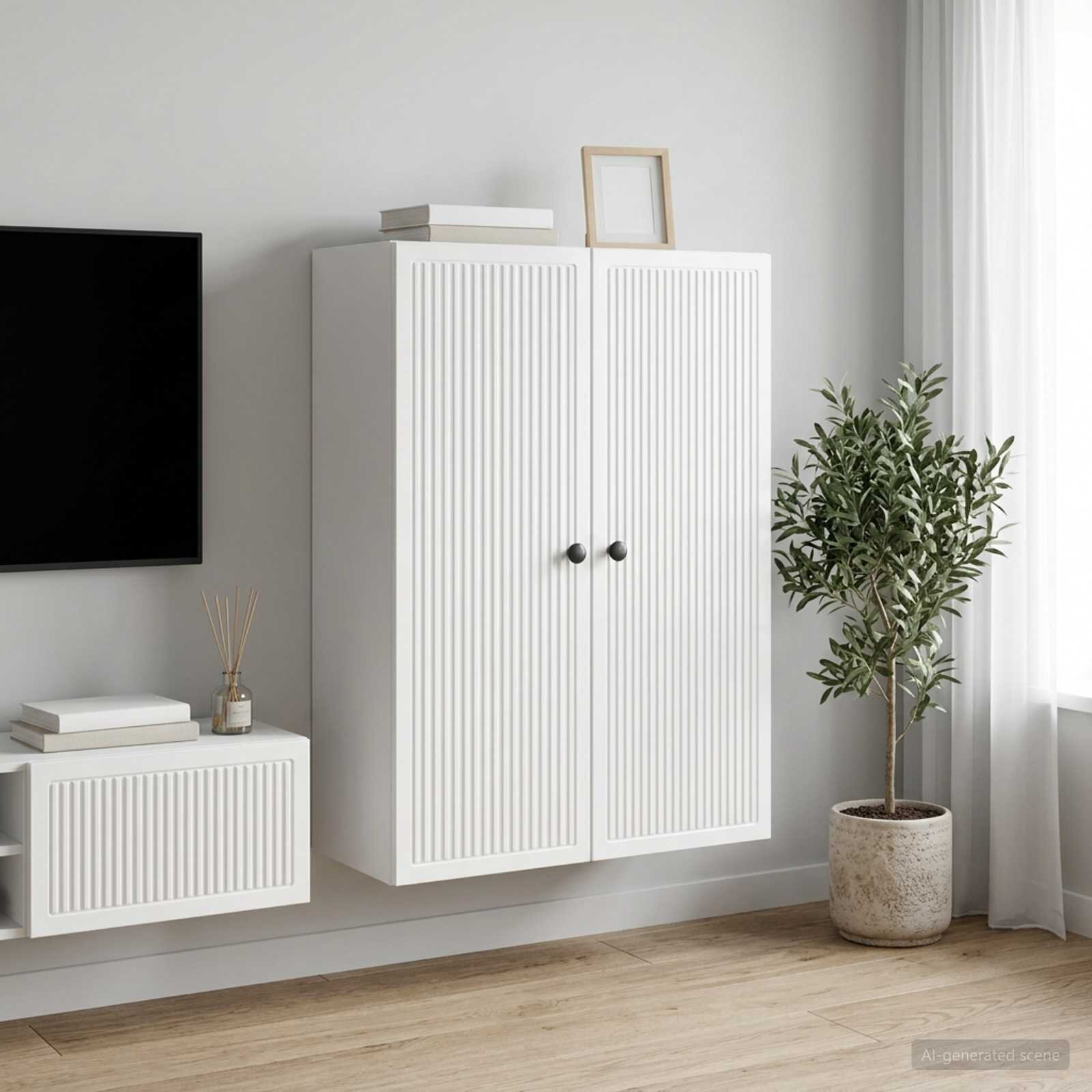 vidaXL Стенно шкафче Бял гланц 66 x 345 x 90 см Инженерна дървесина