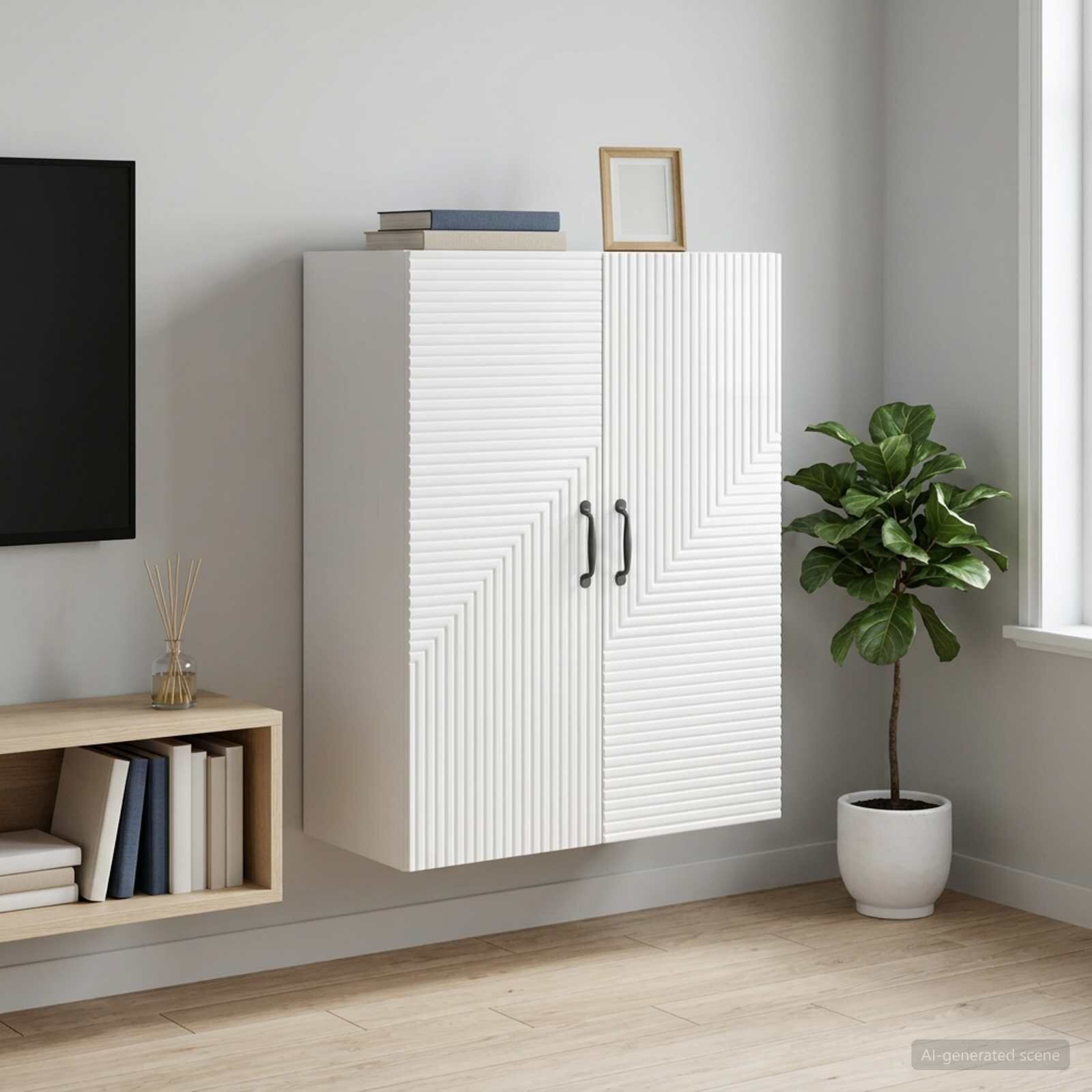 vidaXL Стенно шкафче Бял гланц 66 x 345 x 90 см Инженерна дървесина