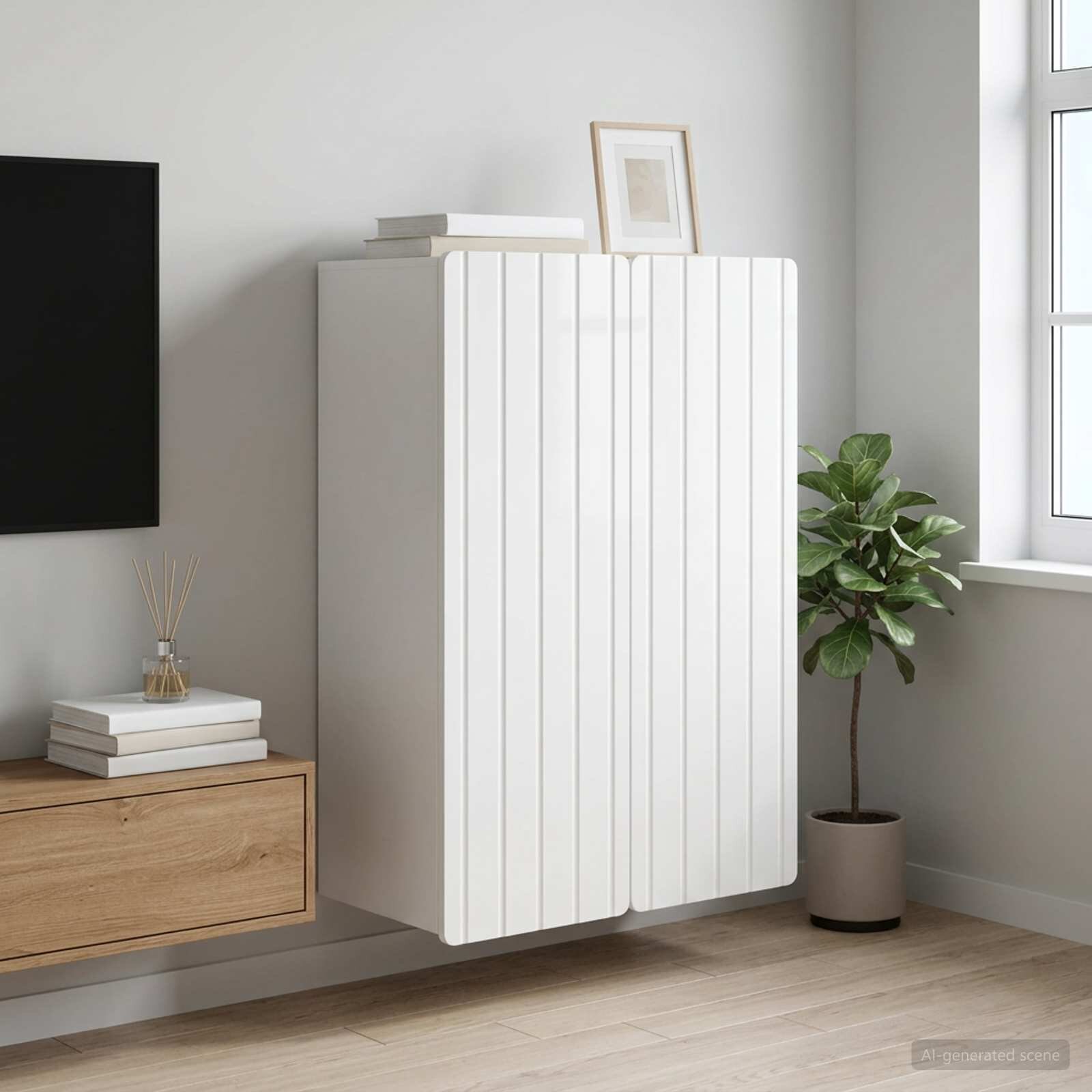 vidaXL Стенно шкафче Бял гланц 66 x 345 x 92 см Инженерна дървесина
