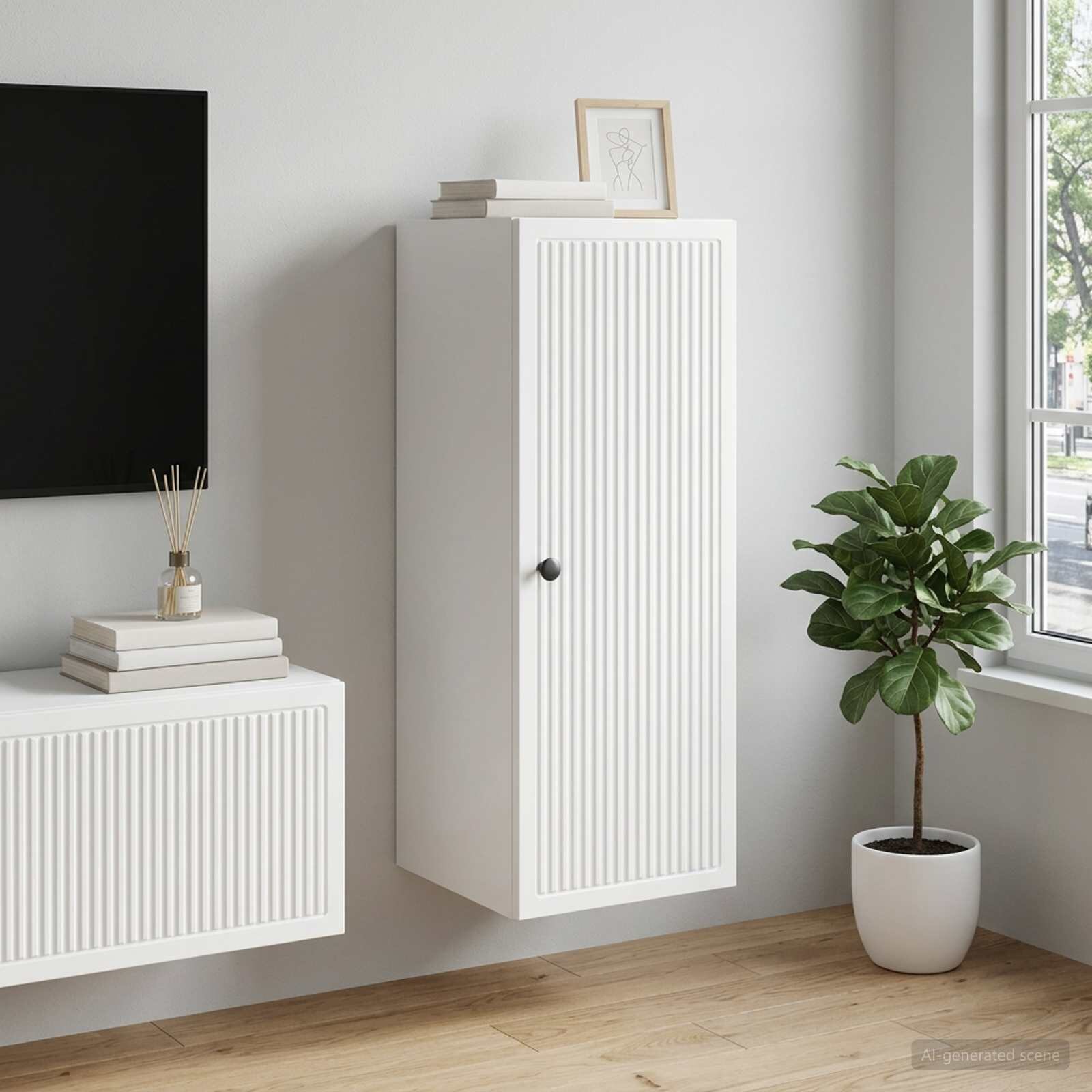 vidaXL Стенно шкафче Бяло 33 x 345 x 90 см Инженерна дървесина