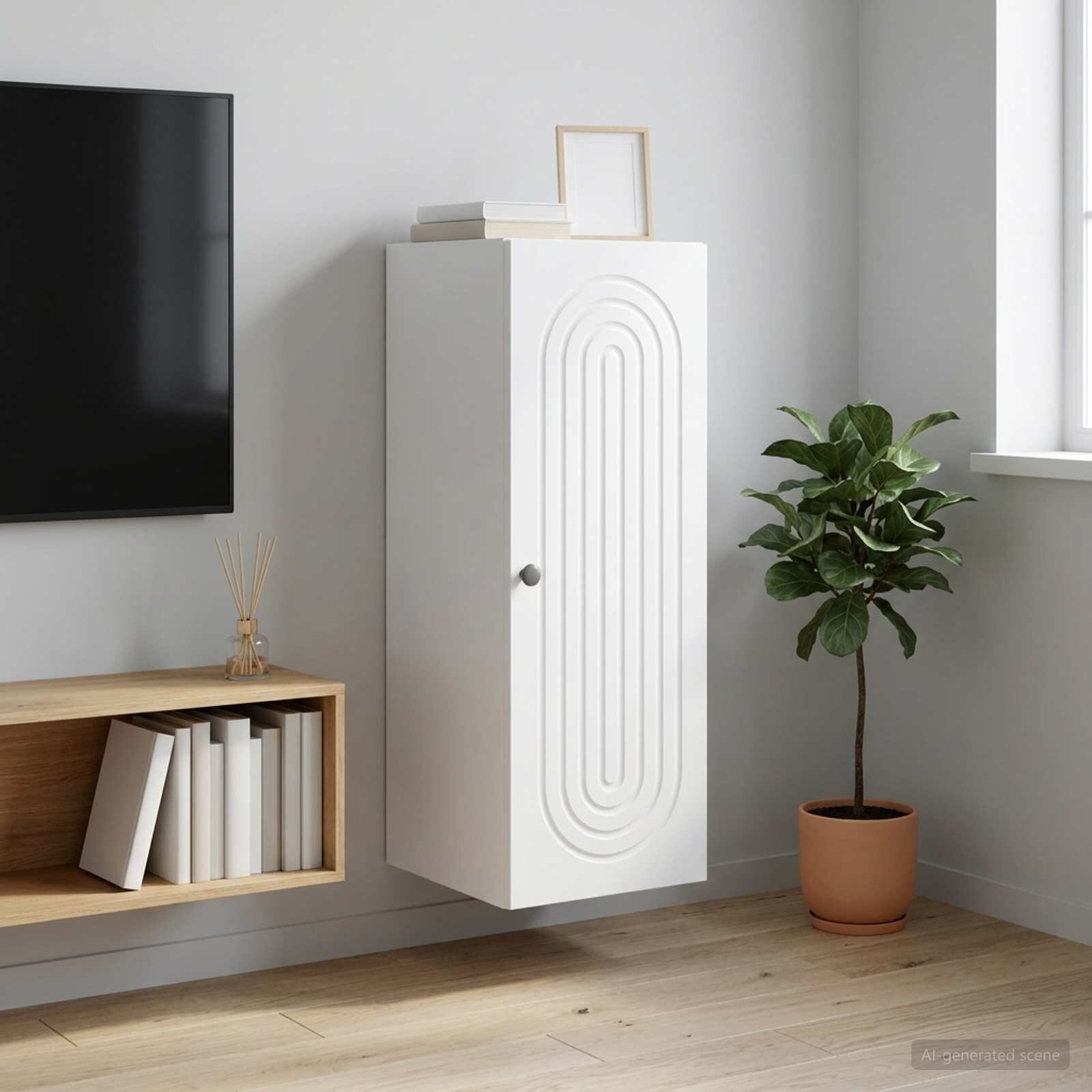 vidaXL Стенно шкафче Бяло 33 x 345 x 90 см Инженерна дървесина