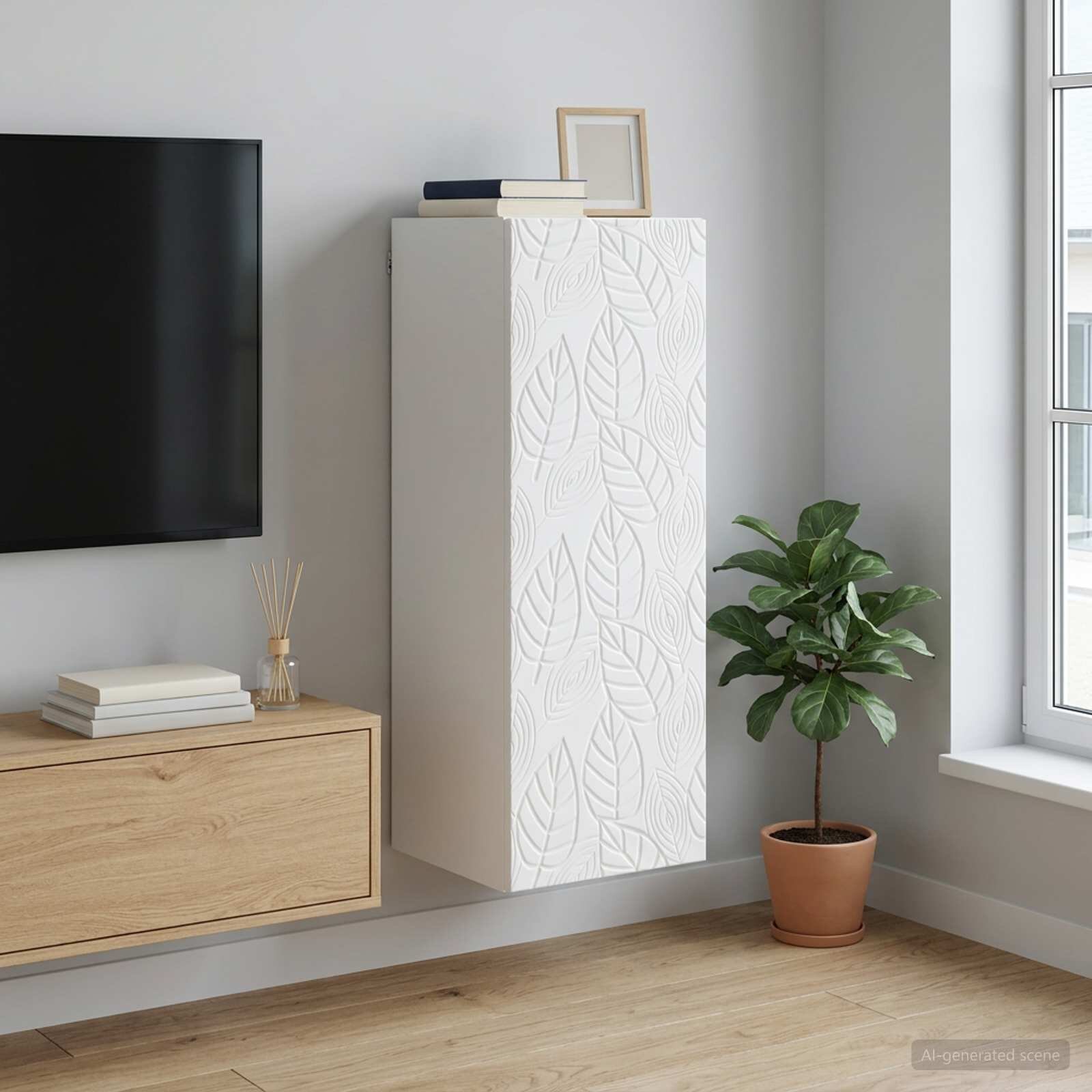 vidaXL Стенно шкафче Бяло 33 x 345 x 90 см Инженерна дървесина