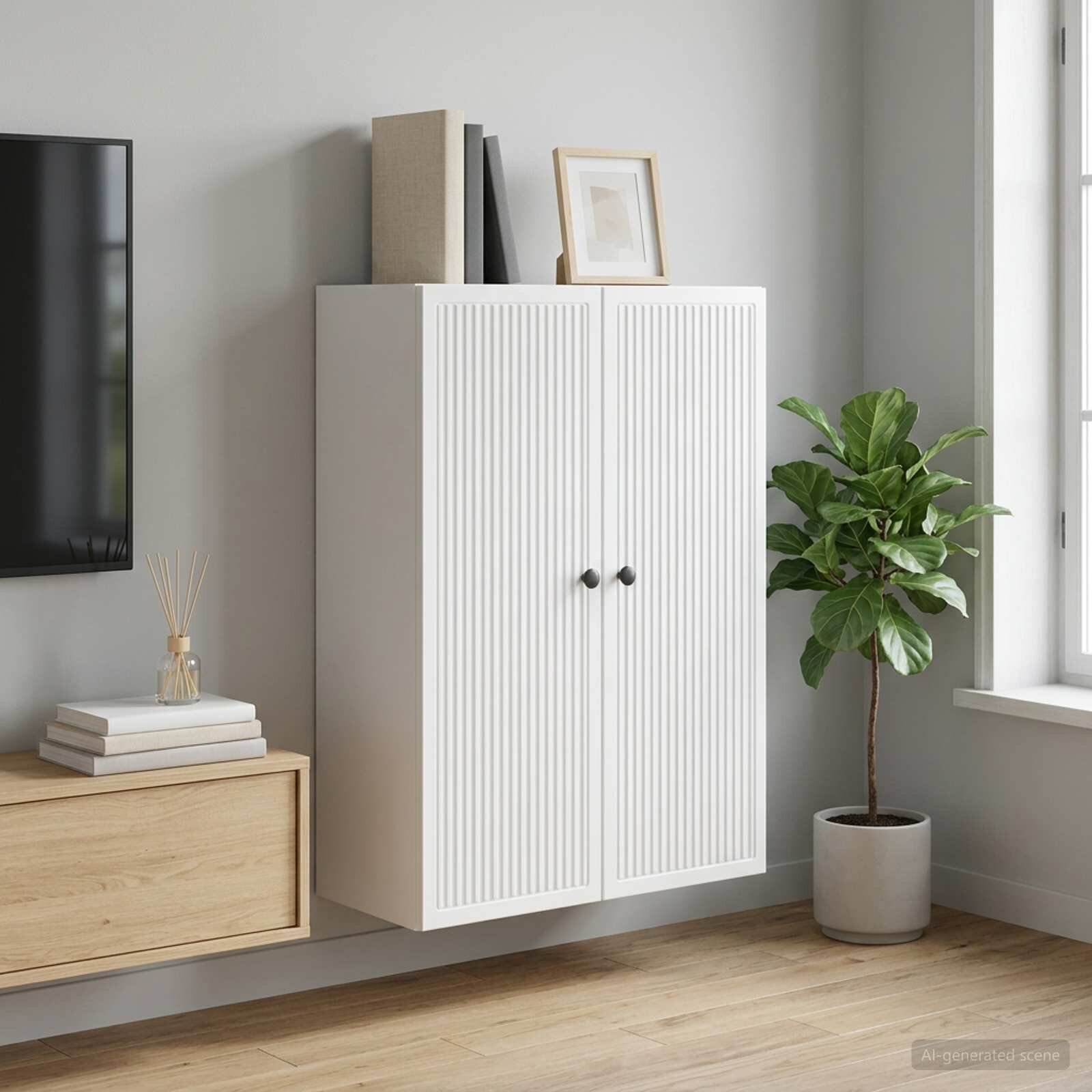 vidaXL Стенно шкафче Бяло 66 x 345 x 90 см Инженерна дървесина