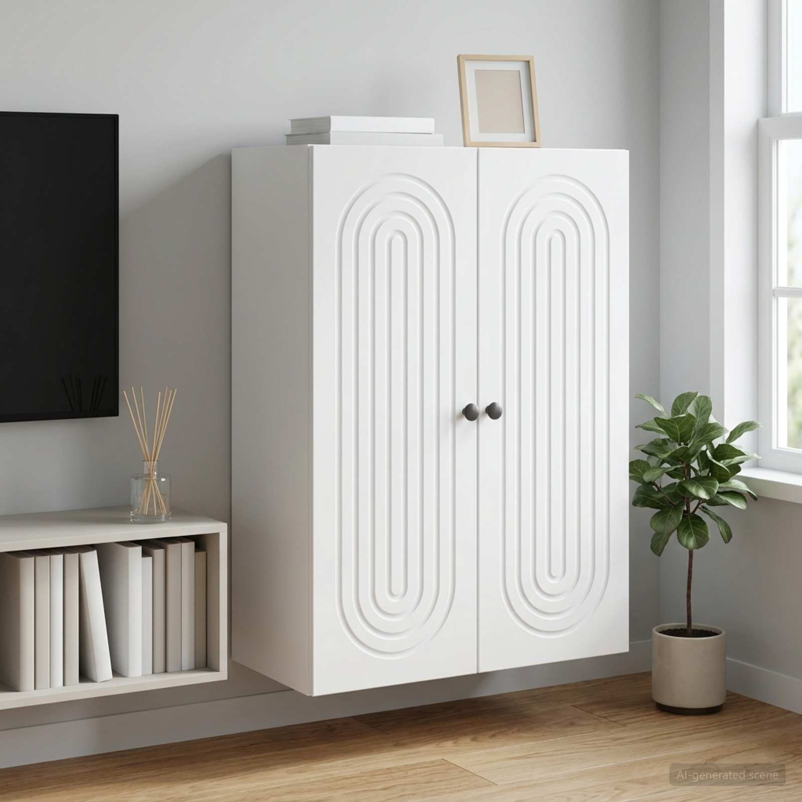 vidaXL Стенно шкафче Бяло 66 x 345 x 90 см Инженерна дървесина