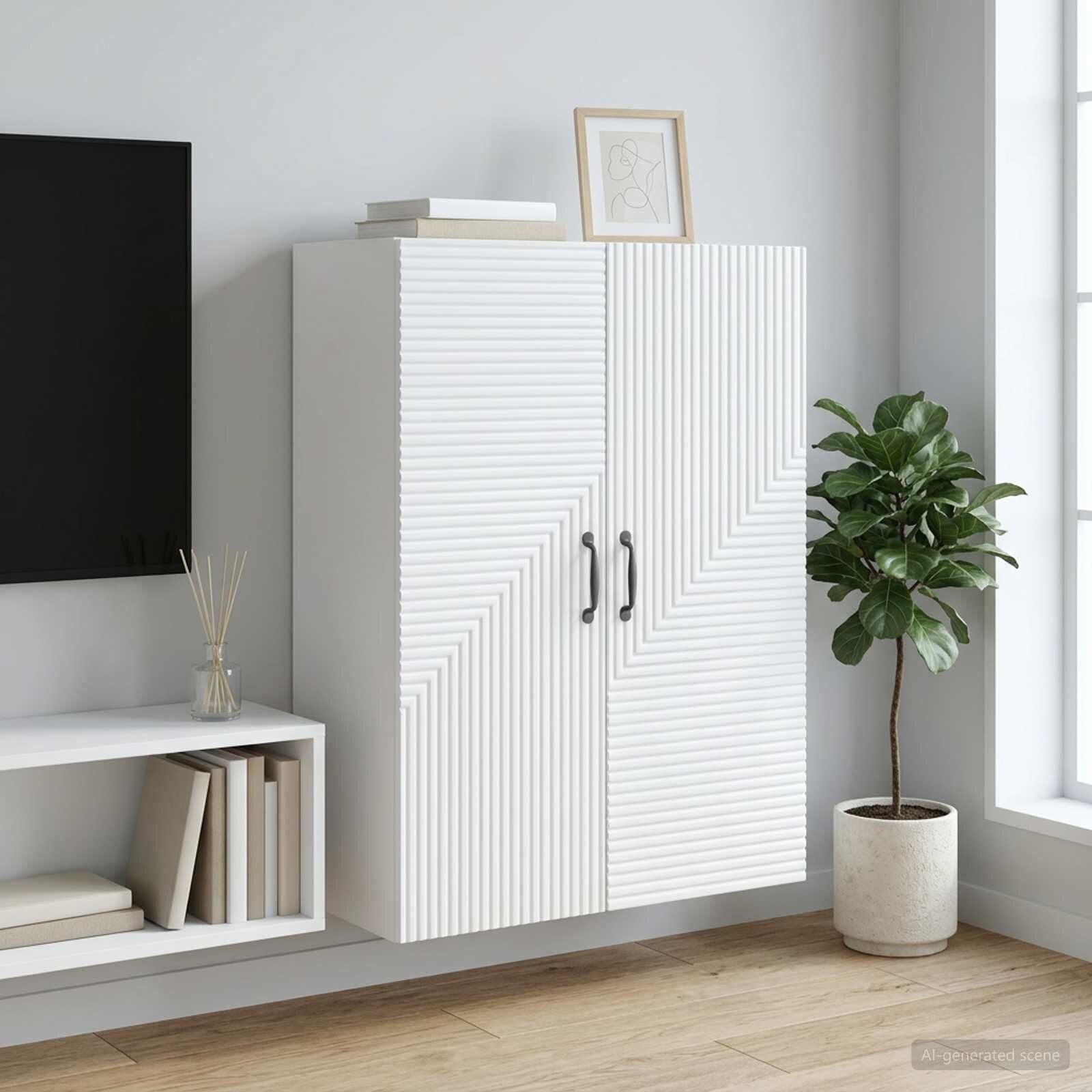 vidaXL Стенно шкафче Бяло 66 x 345 x 90 см Инженерна дървесина