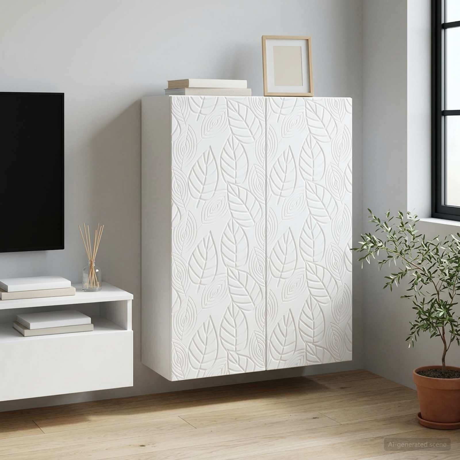 vidaXL Стенно шкафче Бяло 66 x 345 x 90 см Инженерна дървесина