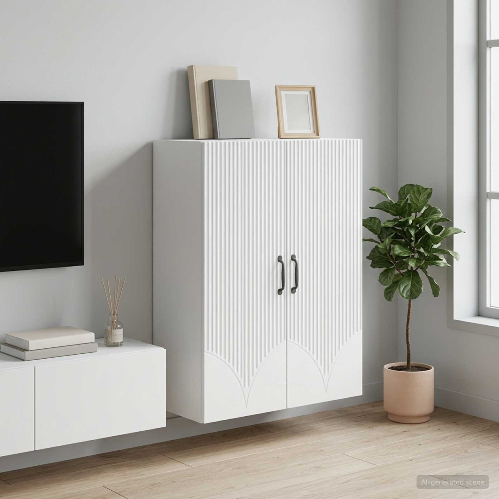 vidaXL Стенно шкафче Бяло 66 x 345 x 90 см Инженерна дървесина