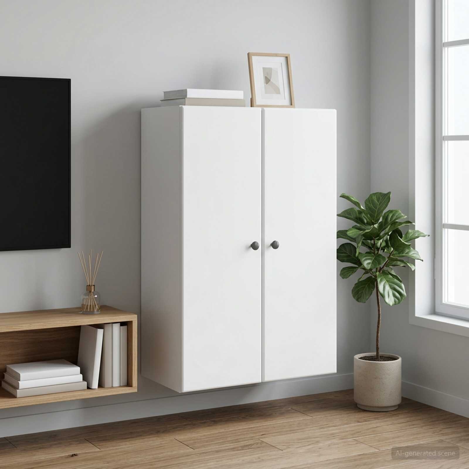 vidaXL Стенно шкафче Бяло 66 x 345 x 90 см Инженерна дървесина