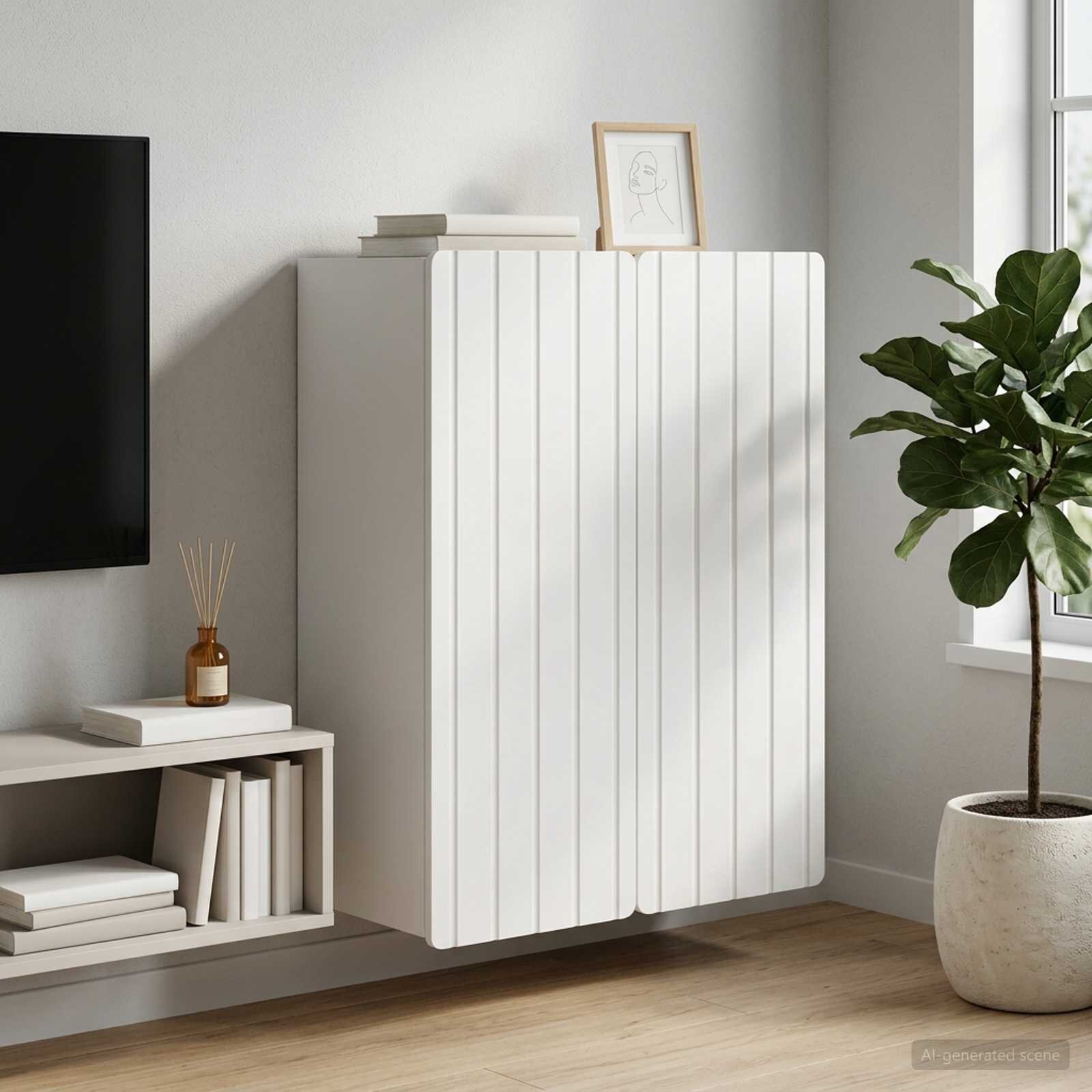 vidaXL Стенно шкафче Бяло 66 x 345 x 92 см Инженерна дървесина