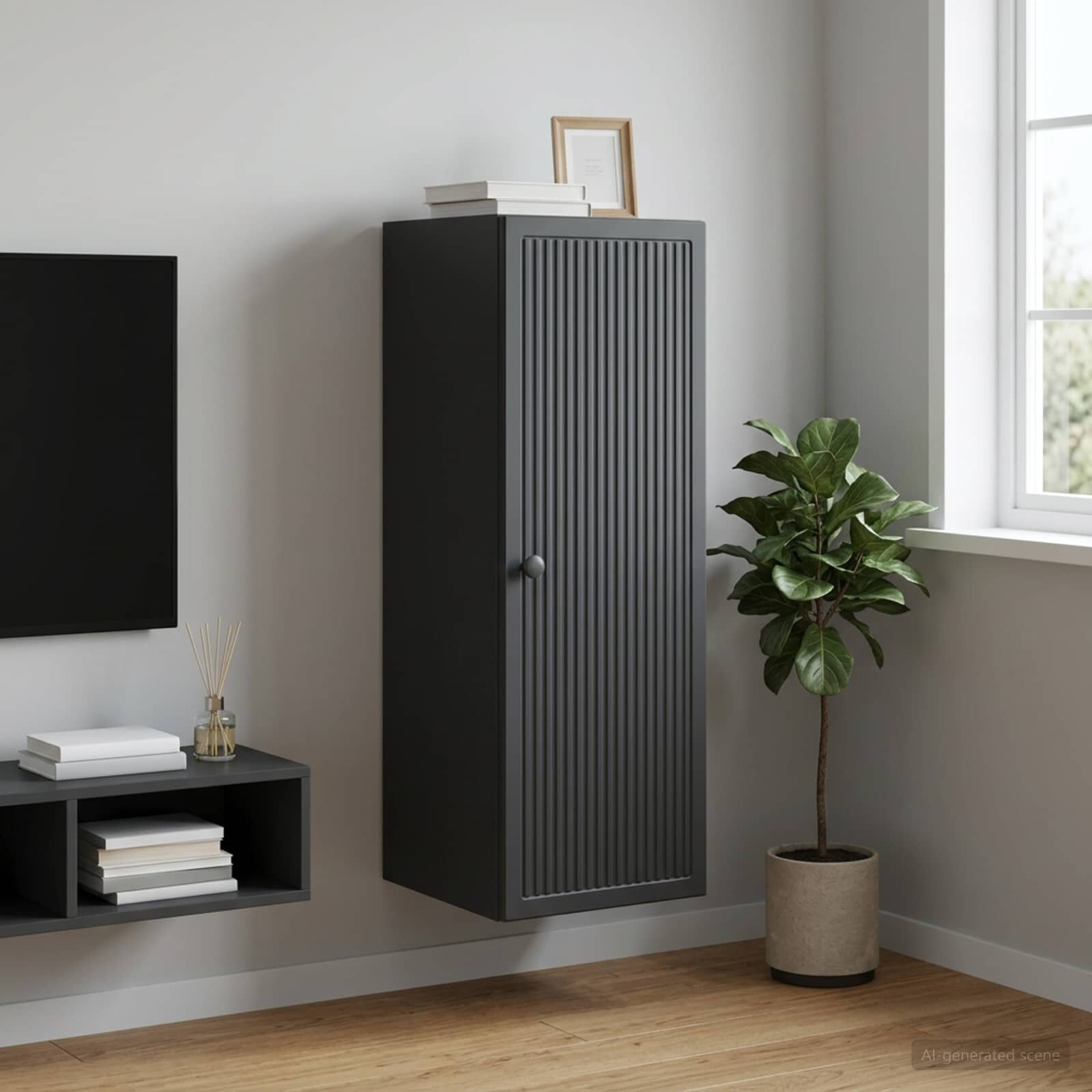vidaXL Стенно шкафче Черно 33 x 345 x 90 см Инженерна дървесина