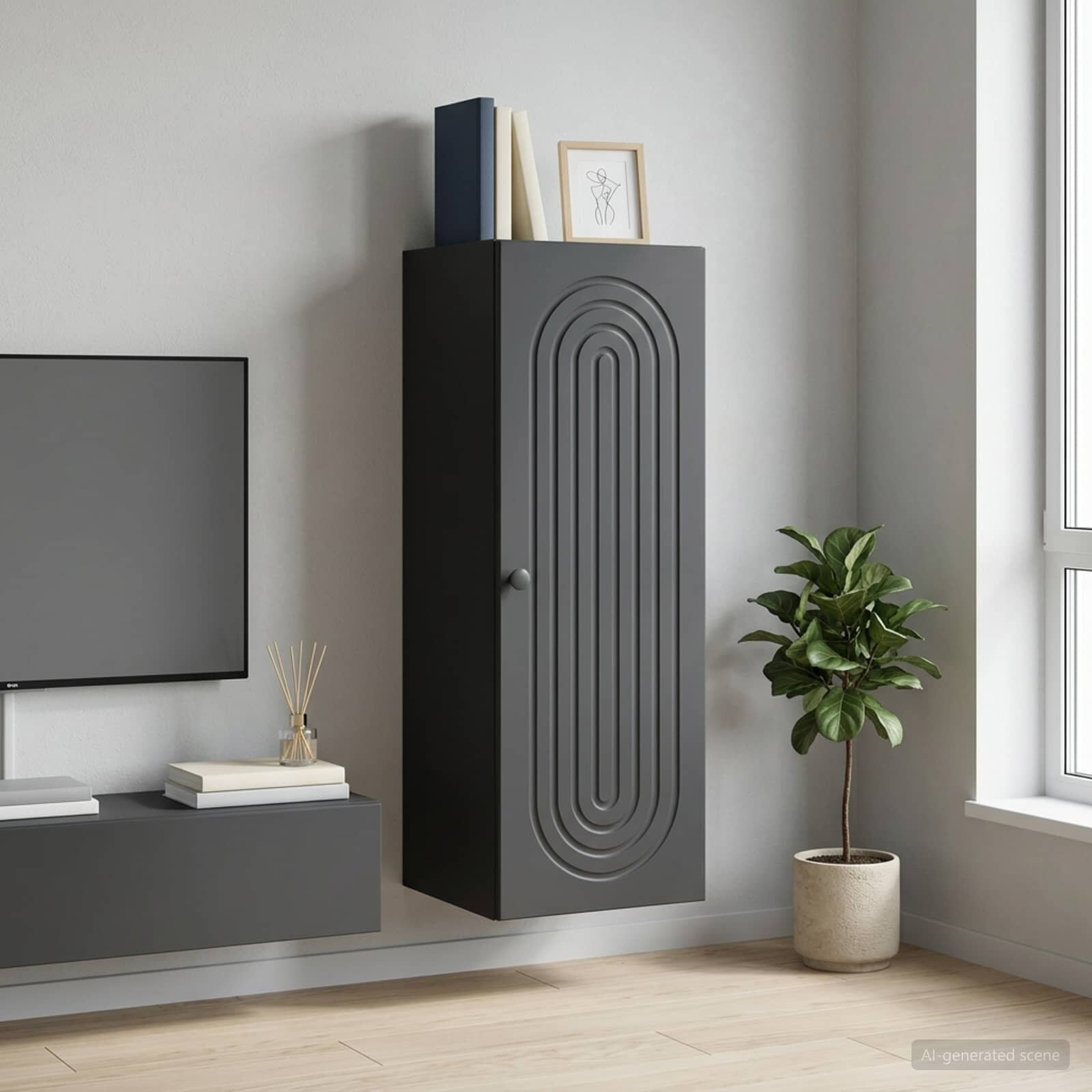 vidaXL Стенно шкафче Черно 33 x 345 x 90 см Инженерна дървесина