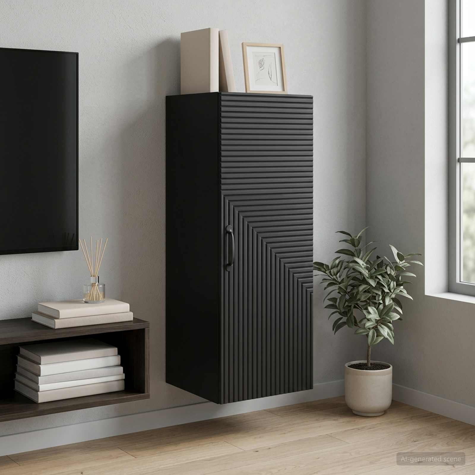 vidaXL Стенно шкафче Черно 33 x 345 x 90 см Инженерна дървесина