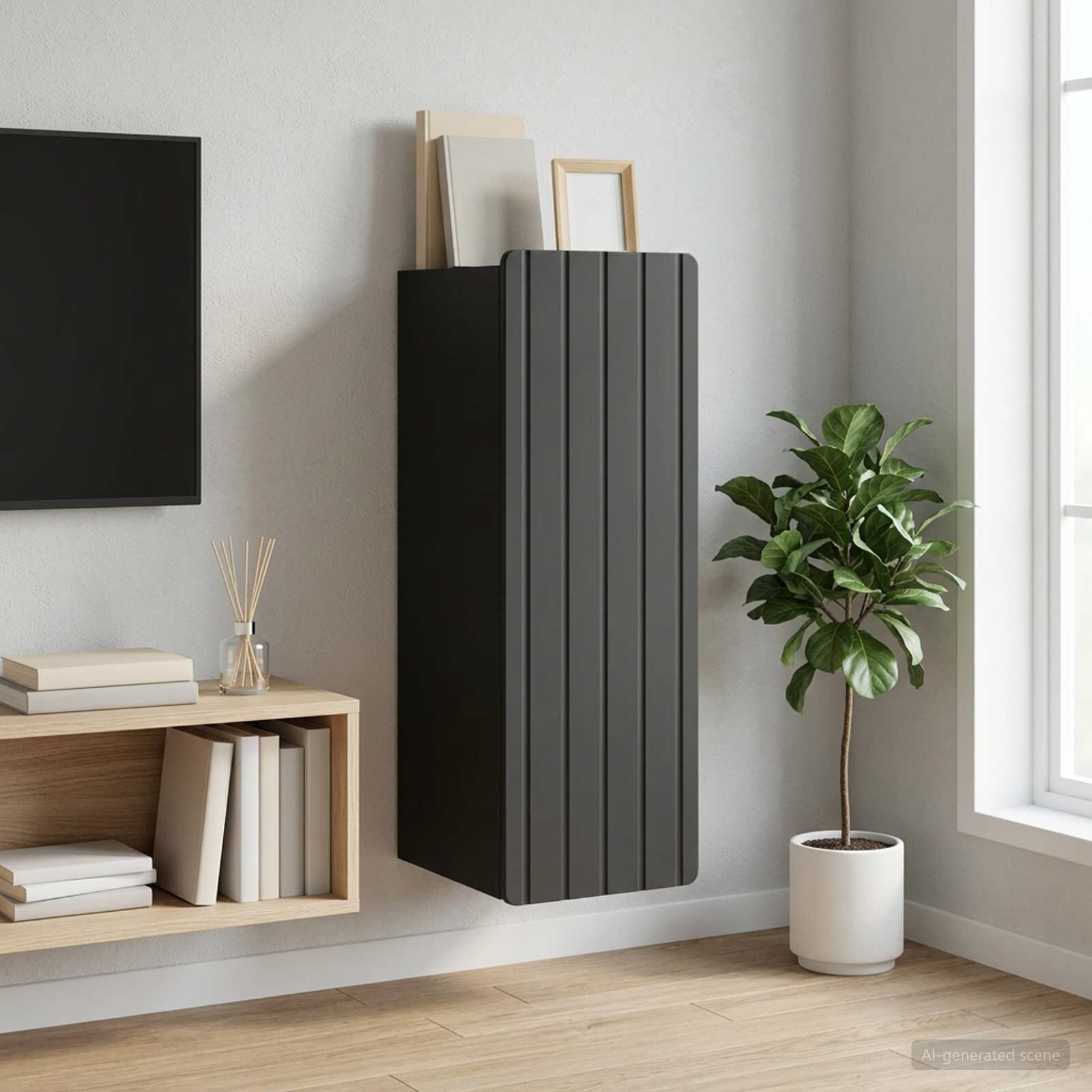 vidaXL Стенно шкафче Черно 33 x 345 x 94 см Инженерна дървесина