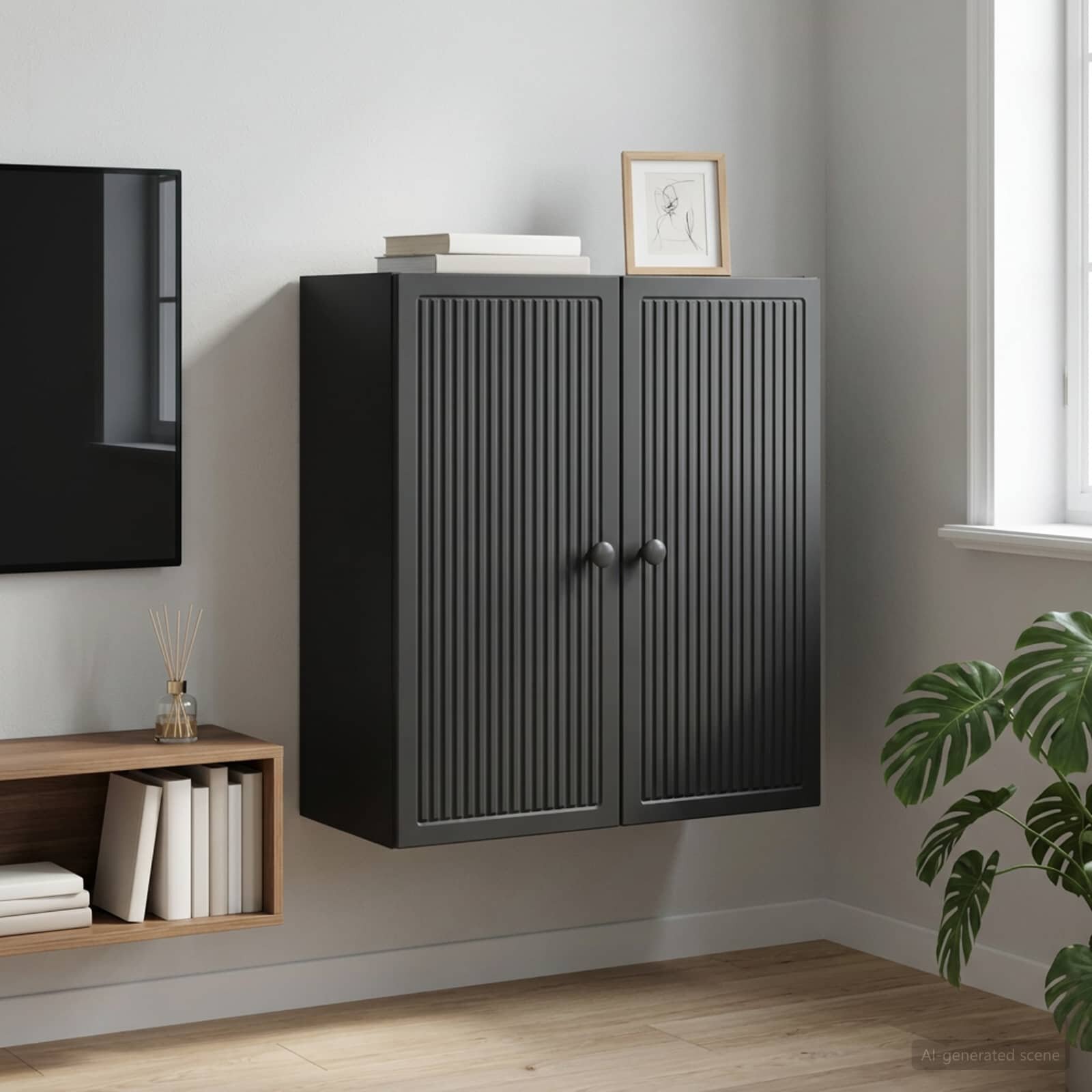 vidaXL Стенно шкафче Черно 59 x 31 x 60 см Инженерна дървесина