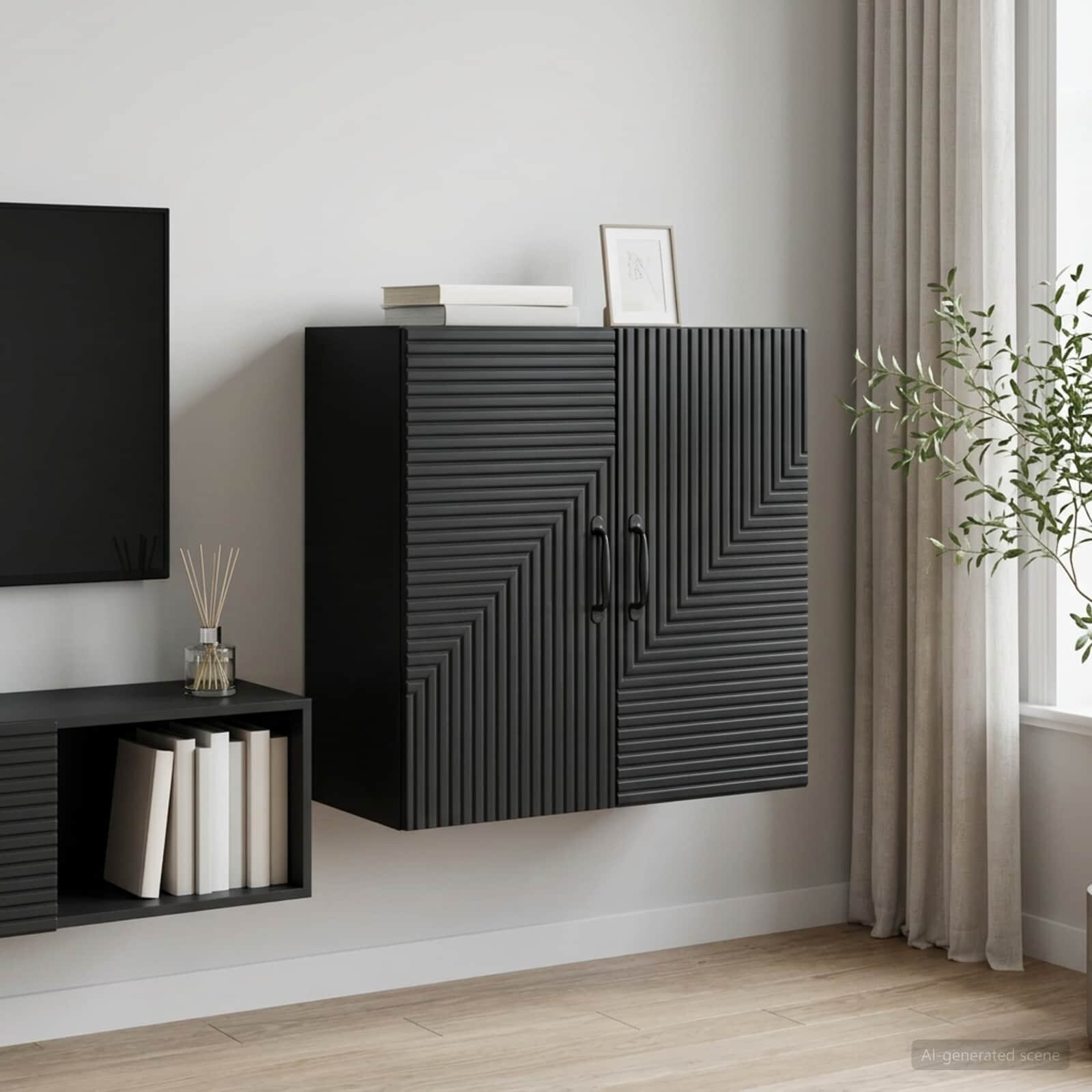 vidaXL Стенно шкафче Черно 59 x 31 x 60 см Инженерна дървесина