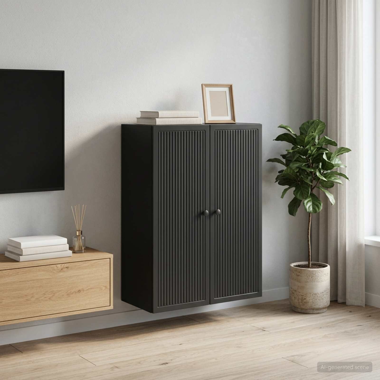vidaXL Стенно шкафче Черно 66 x 345 x 90 см Инженерна дървесина