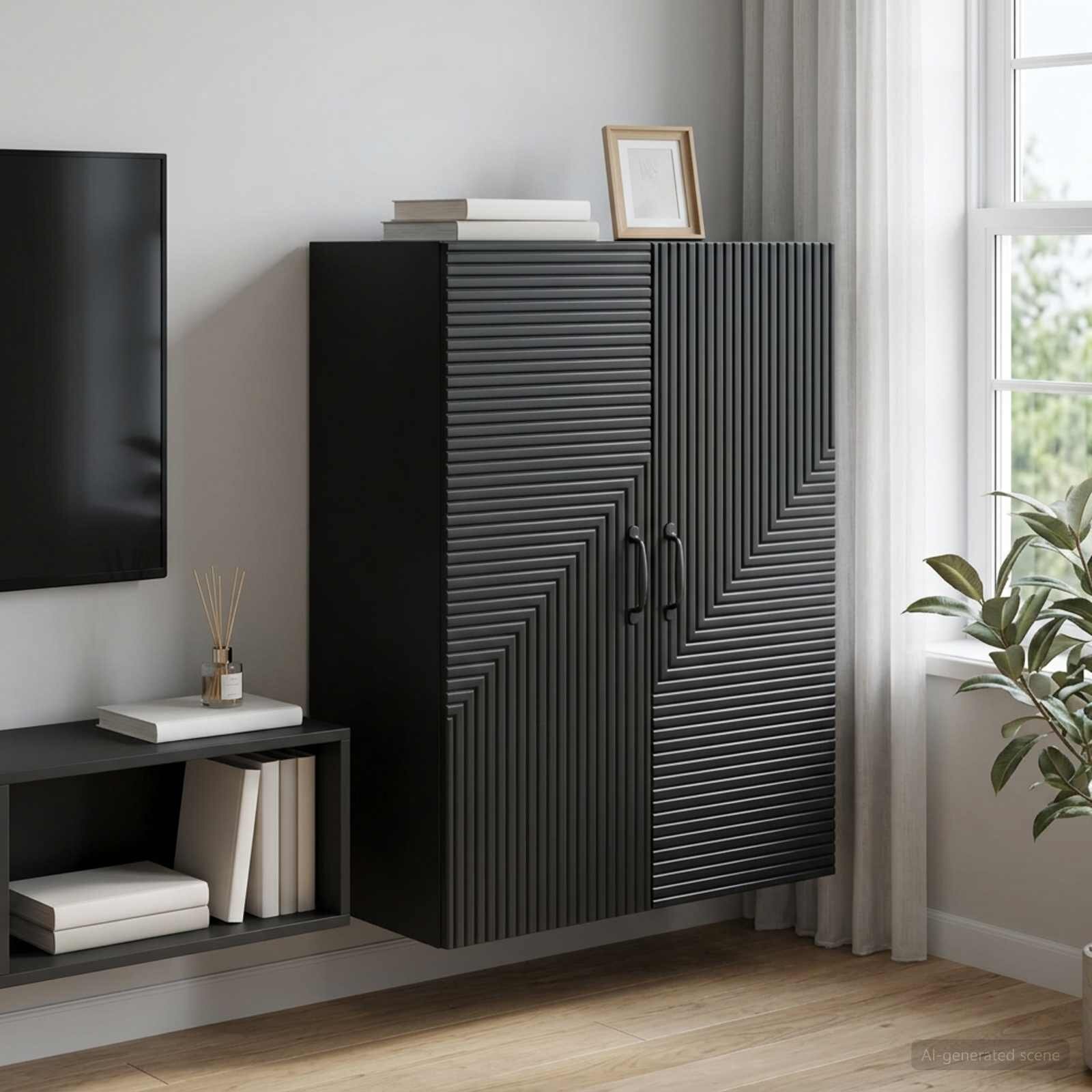vidaXL Стенно шкафче Черно 66 x 345 x 90 см Инженерна дървесина