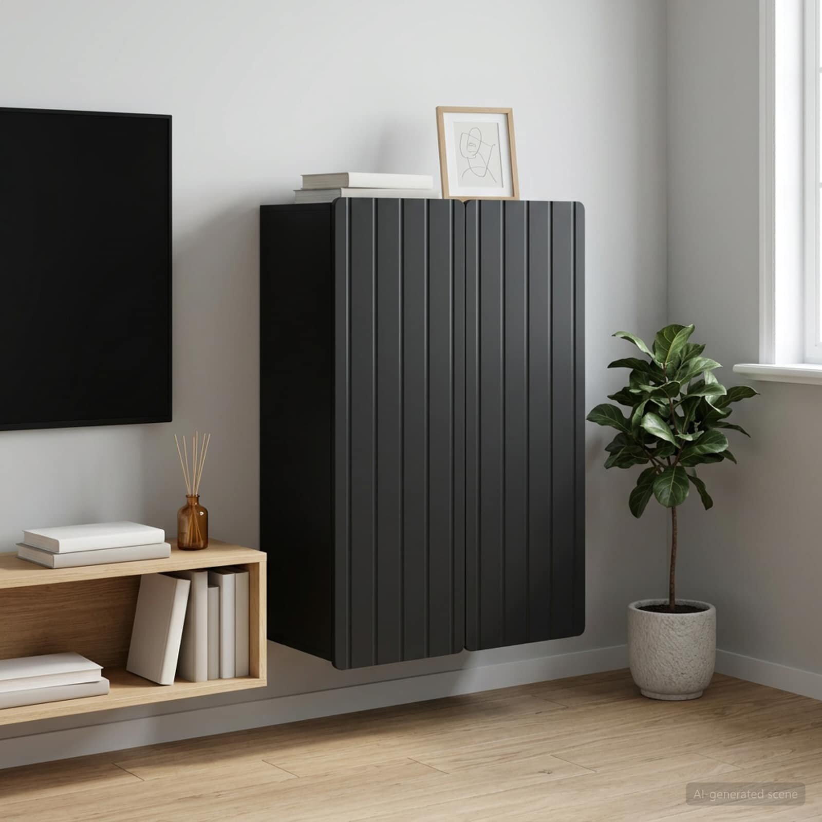 vidaXL Стенно шкафче Черно 66 x 345 x 92 см Инженерна дървесина