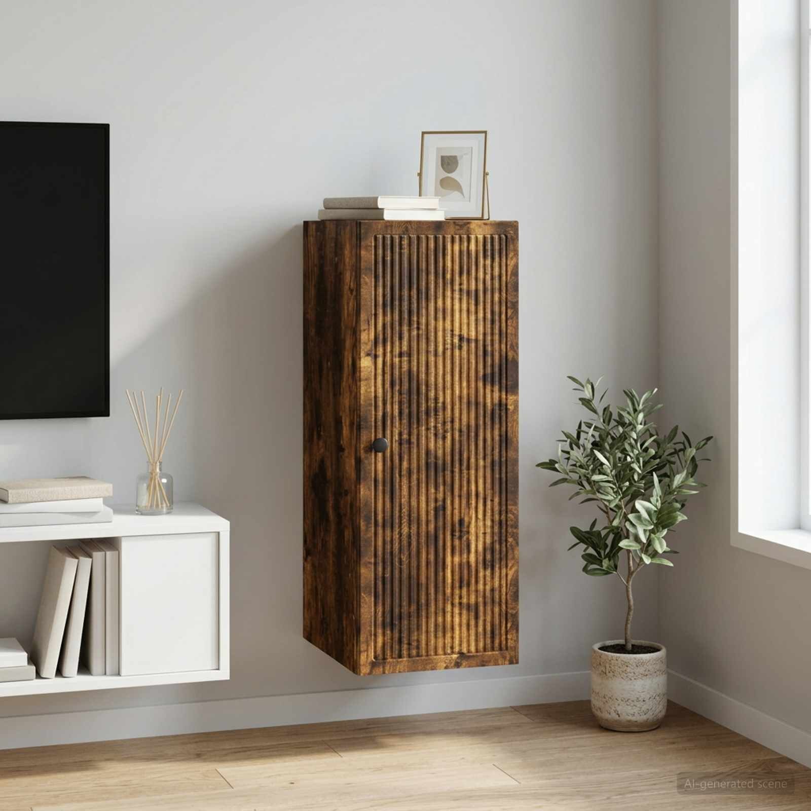 vidaXL Стенно шкафче Опушен дъб 33 x 345 x 90 см Инженерна дървесина