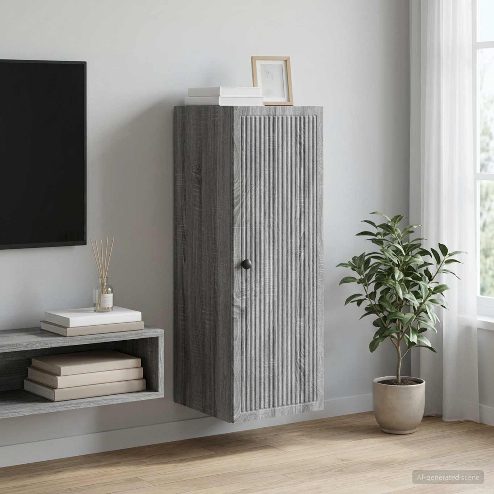 vidaXL Стенно шкафче Сив Сонома 33 x 345 x 90 см Инженерна дървесина
