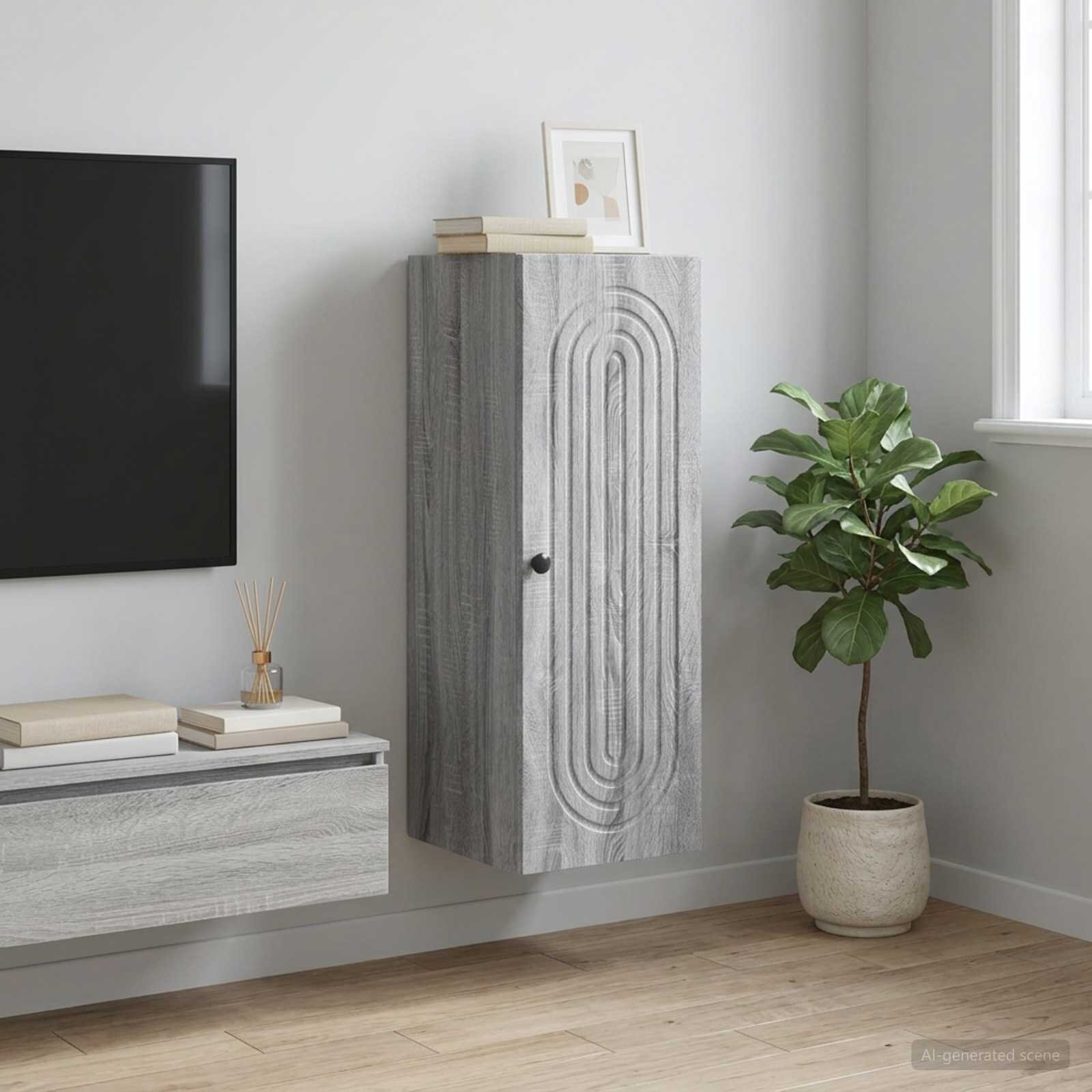 vidaXL Стенно шкафче Сив Сонома 33 x 345 x 90 см Инженерна дървесина