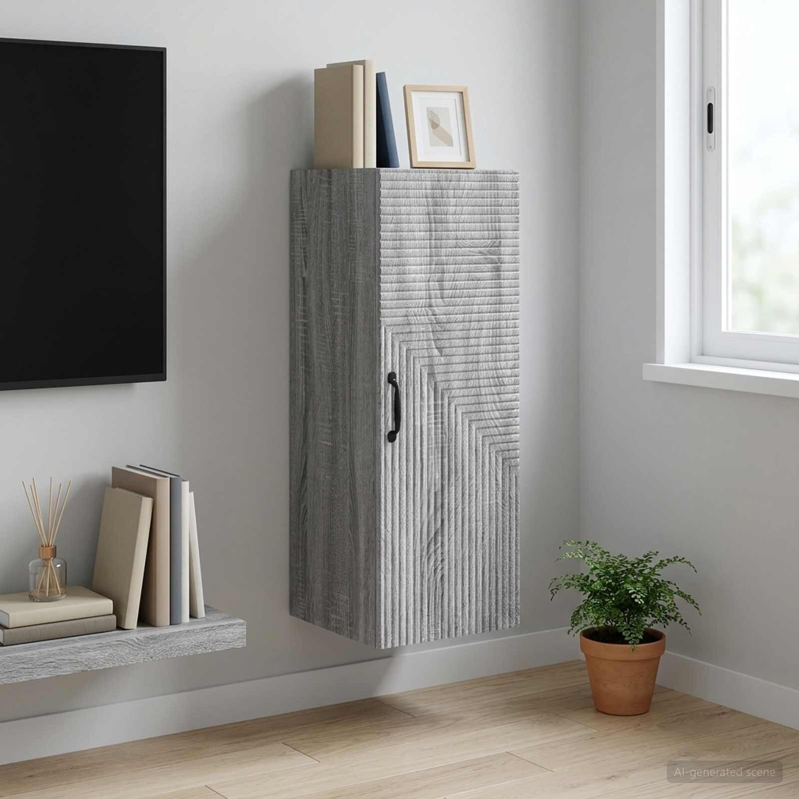 vidaXL Стенно шкафче Сив Сонома 33 x 345 x 90 см Инженерна дървесина