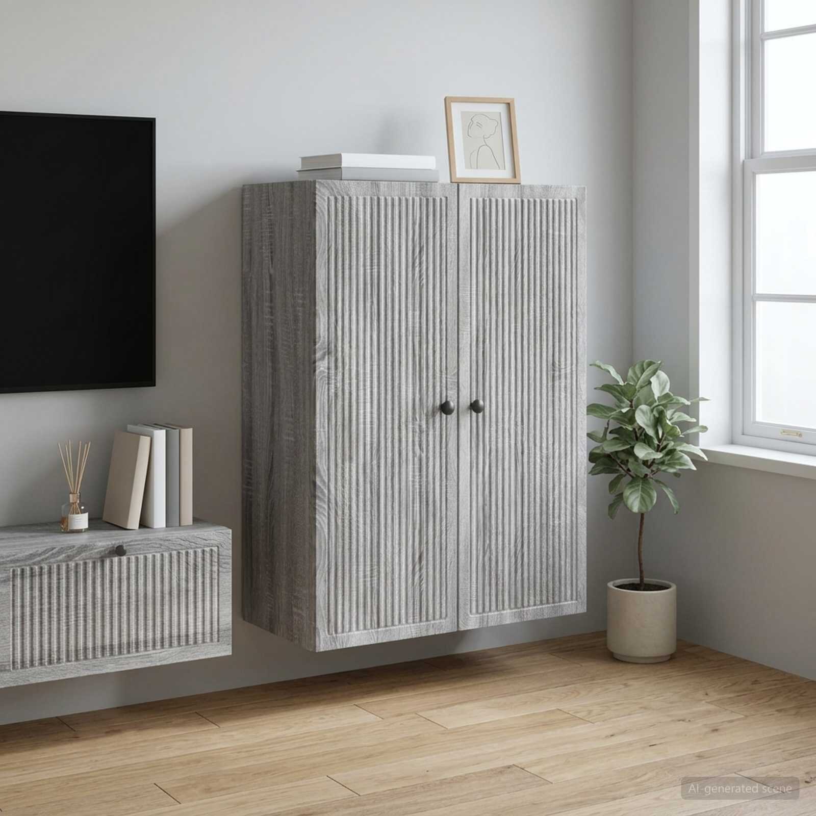 vidaXL Стенно шкафче Сив Сонома 66 x 345 x 90 см Инженерна дървесина