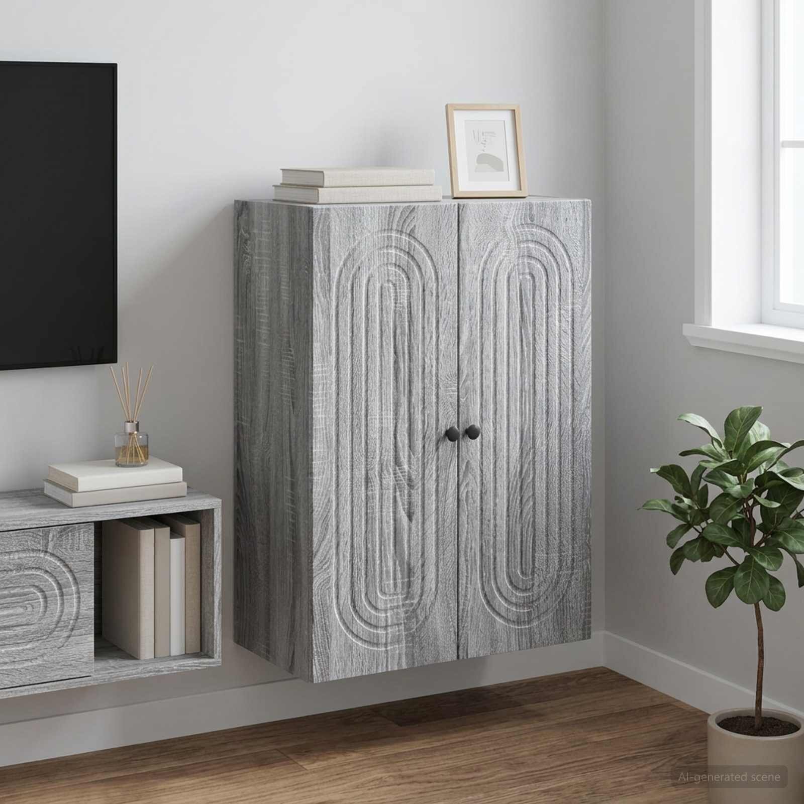 vidaXL Стенно шкафче Сив Сонома 66 x 345 x 90 см Инженерна дървесина