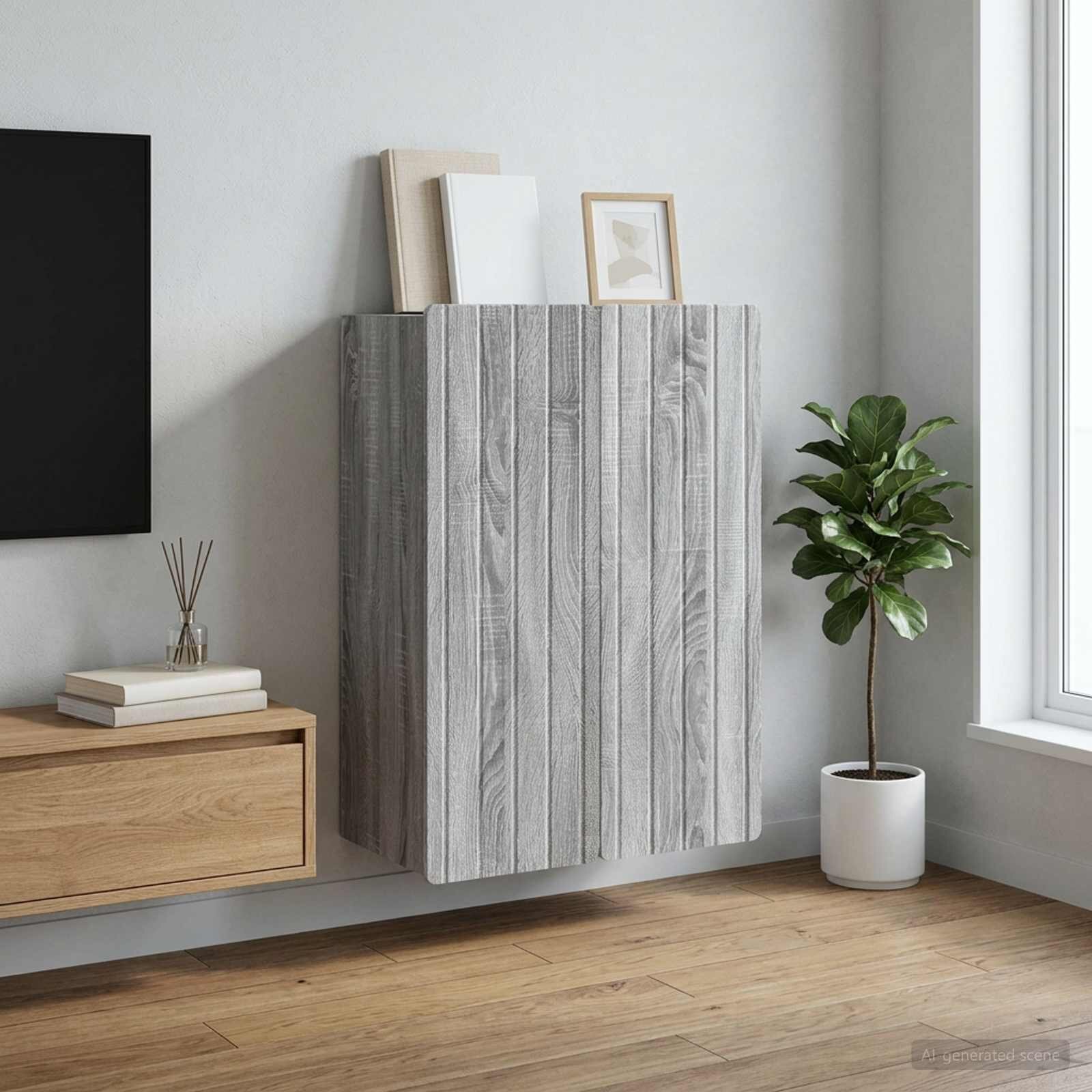vidaXL Стенно шкафче Сив Сонома 66 x 345 x 92 см Инженерна дървесина