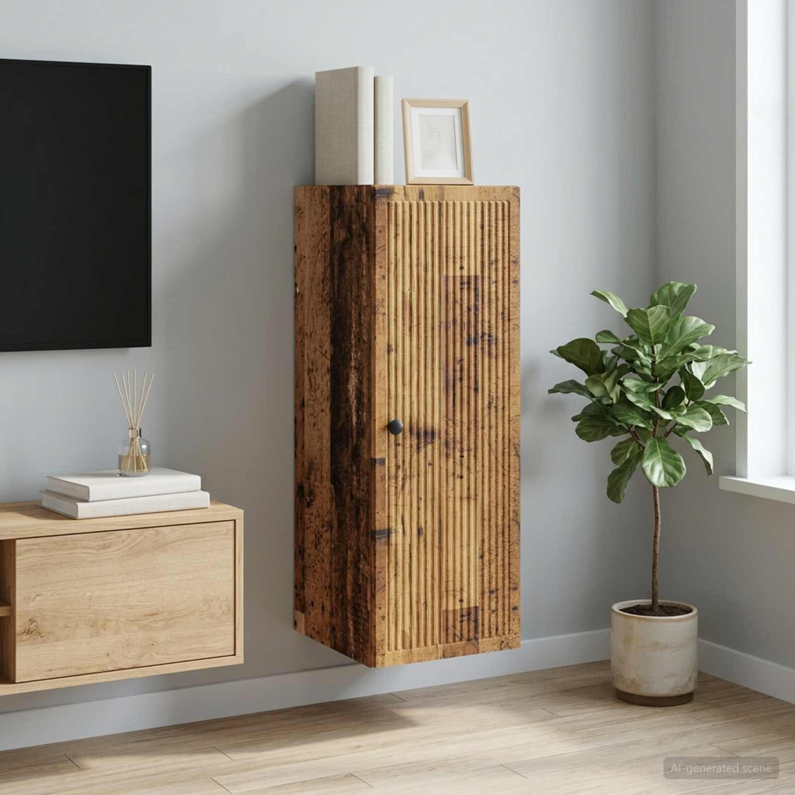 vidaXL Стенно шкафче Старо дърво 33 x 345 x 90 см Инженерна дървесина