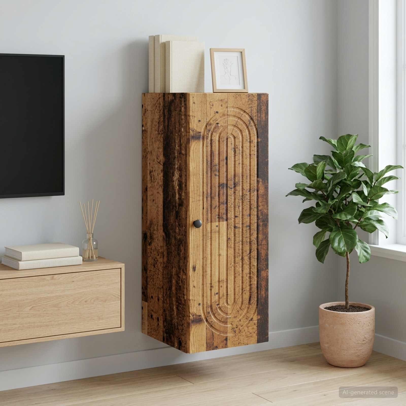 vidaXL Стенно шкафче Старо дърво 33 x 345 x 90 см Инженерна дървесина