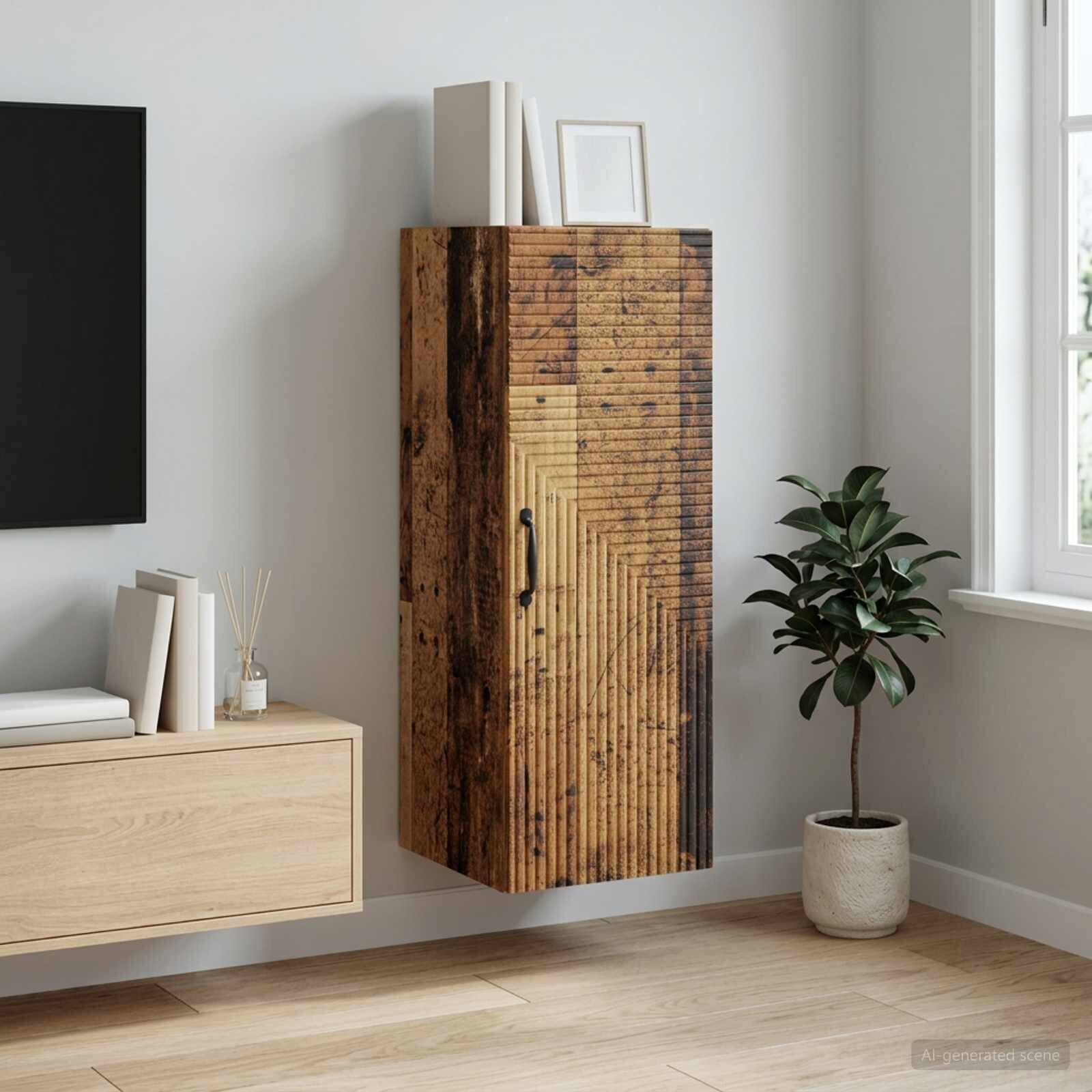 vidaXL Стенно шкафче Старо дърво 33 x 345 x 90 см Инженерна дървесина