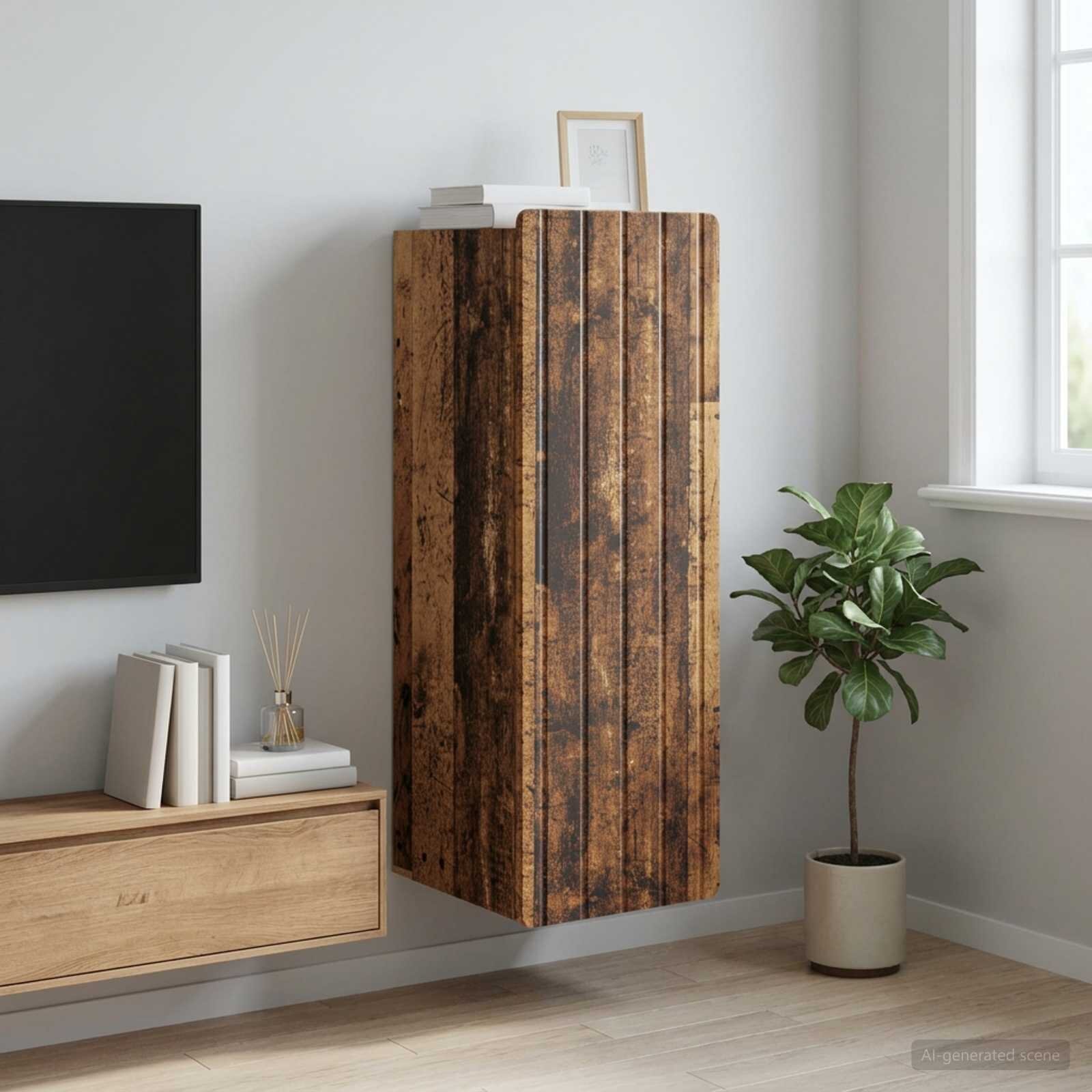 vidaXL Стенно шкафче Старо дърво 33 x 345 x 94 см Инженерна дървесина